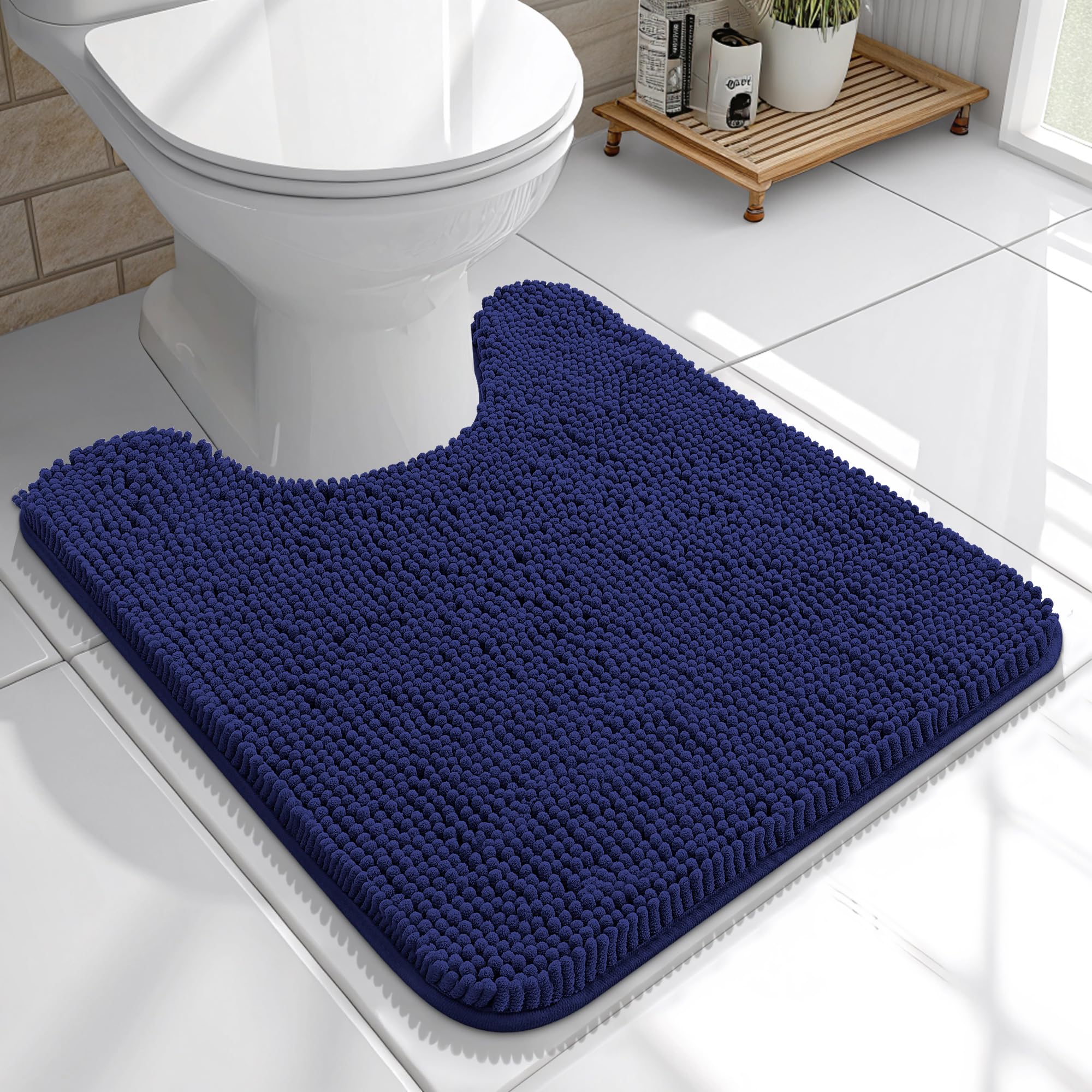 OLANLY Toilet Rugs U-Shaped 20x20, Soft Absorbent Chenille Contour Rugs | Twilight Sapphire, Quick-Drying Rubber Backing, Washable Non-Slip Shaggy Bathroom Mat for Toilet, Home Decor Accessories