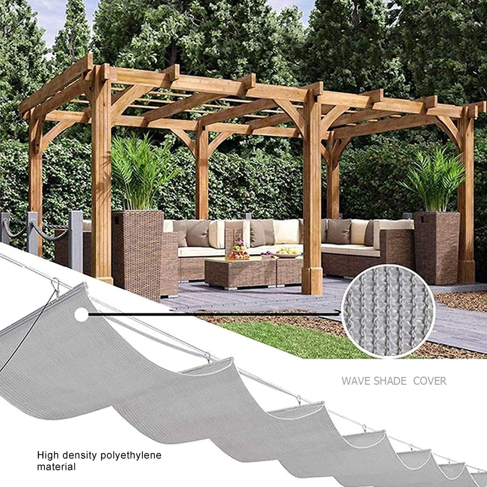 Wave Shade Cover, Intrekbare Wave Zonnescherm Luifel, pergola schaduwafdekking intrekbaar, Pergola Cover Schaduwzeil Luifel, for Patio Veranda Tuin Yard Deck Outdoor (Size : W1.3*L17m/W4.26*L55.77ft