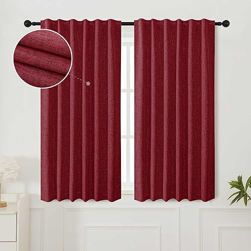 INLINAS Cortinas opacas de lino con textura de nudos de bambú, 100% bloqueo de luz, reducción de ruido y aislamiento térmico, tela de triple capa,