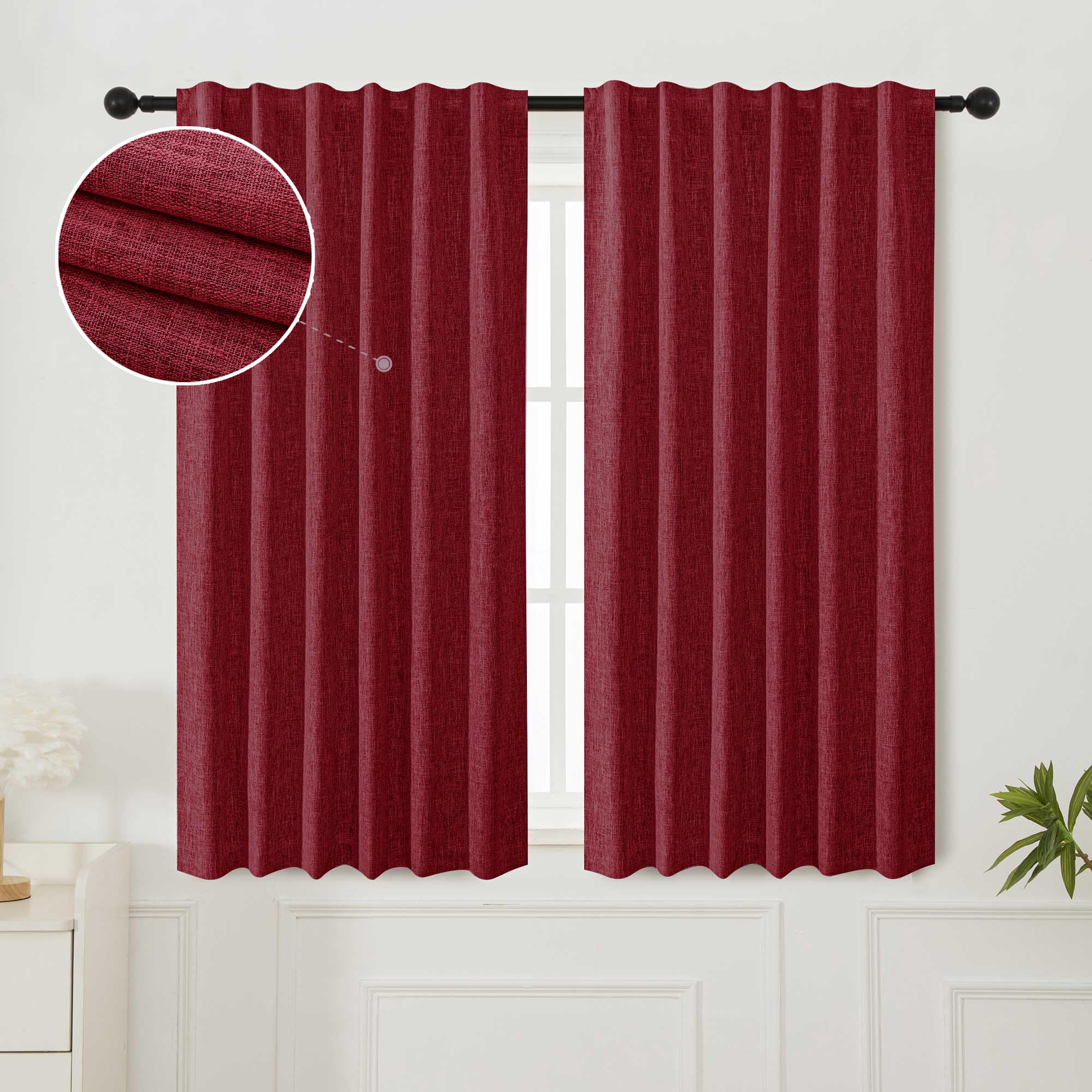 Cortinas Opacas Con Textura De Nudos De Bambú De Lino De 52 X 84 Pulgadas 100 Bloqueo De Luz Tela De Triple Capa Beige Con Ruido Pestana Trasera