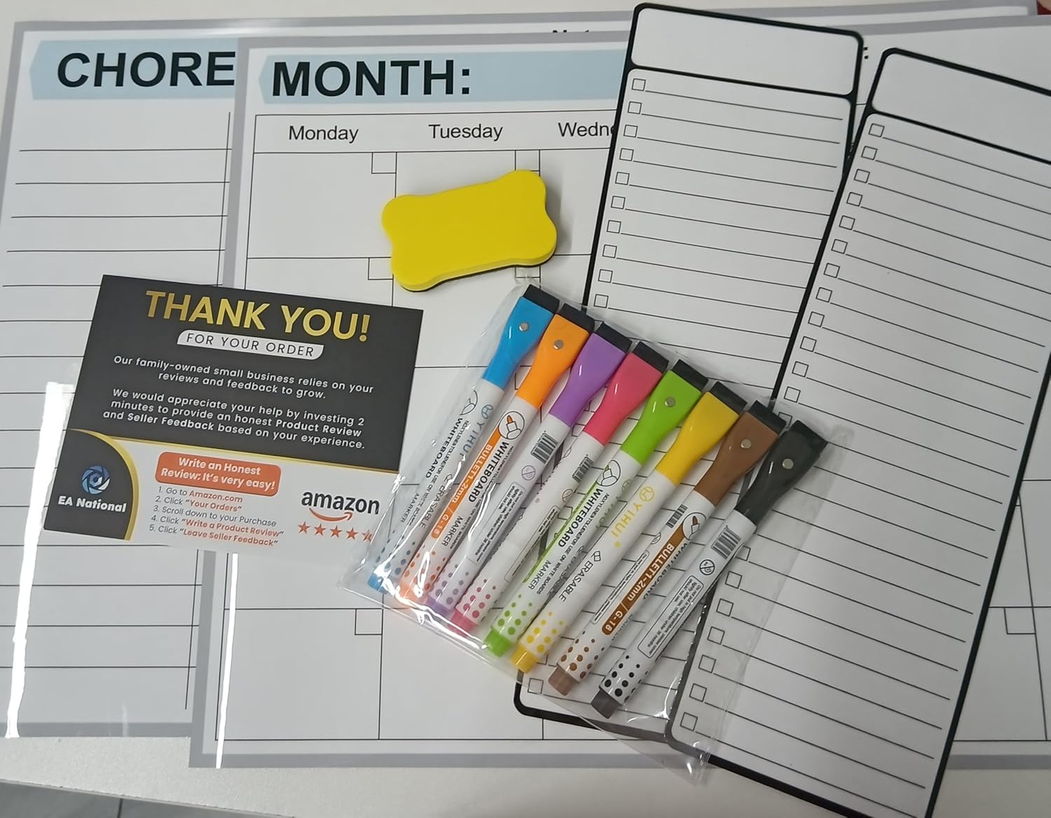 Monthly Magnetic Dry Erase Calendar, Chore Chart, Family Responsibility Tracker for Kids, with 2 Task Lists, Fridge for Home Office, Magnet Planner Organize Schedules, Chores, Meals, Memo Whiteboard with 8 bright markers and eraser