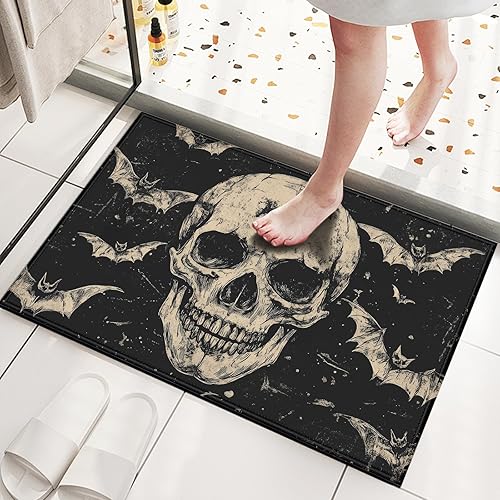 Tapete para puerta de entrada de Halloween con diseño de calavera de murciélago, tapete para entrada al aire libre, interior, cocina, baño,