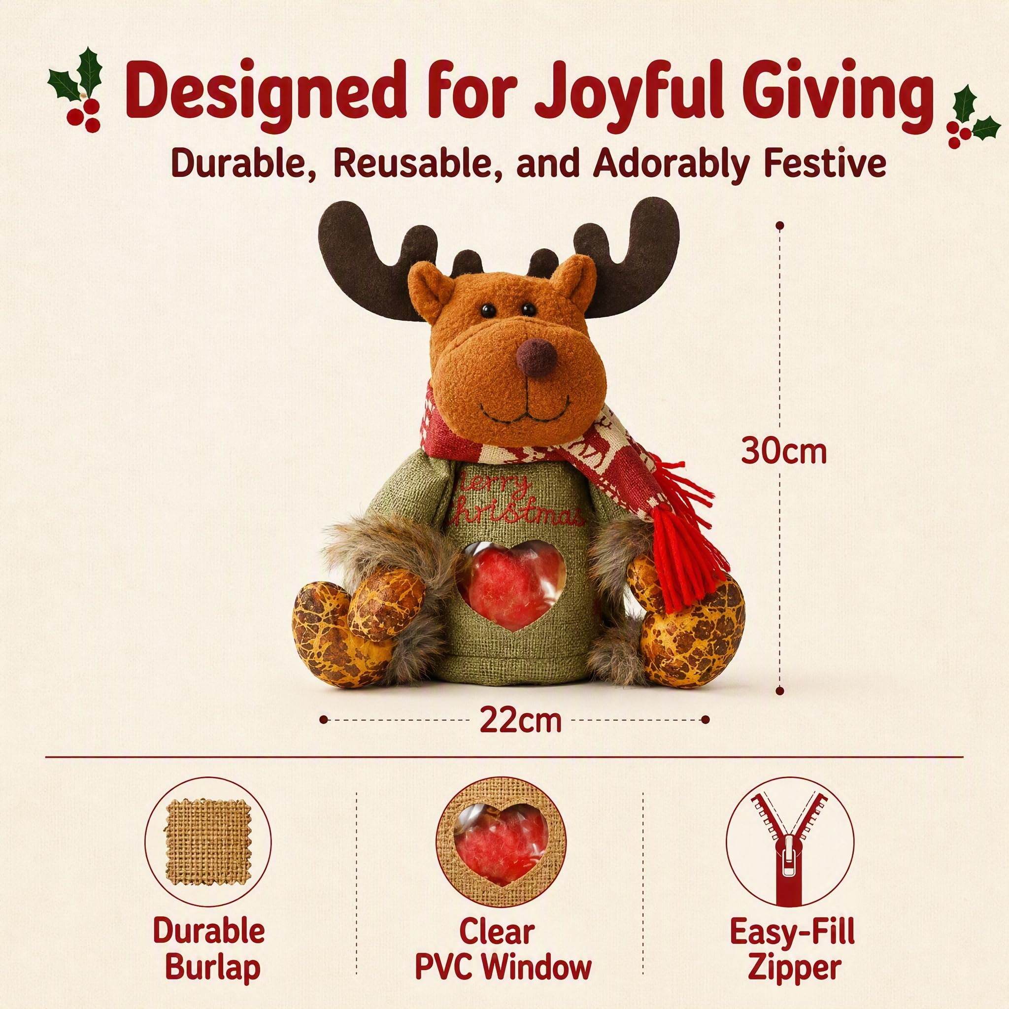 Christmas Gift Bags with Zipper, 3D Santa Snowman for Kids (A,6 PCS)