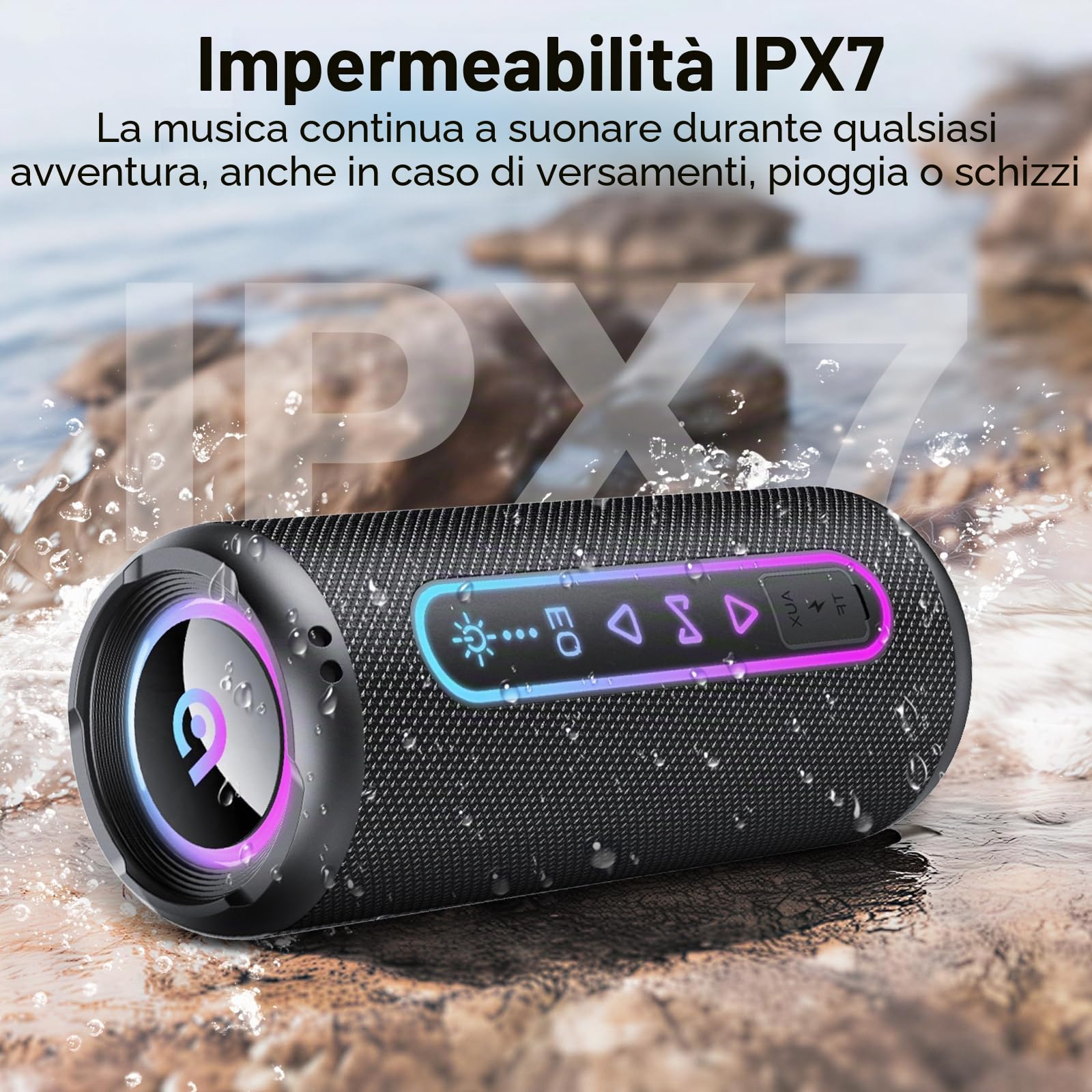 Cassa Bluetooth Potente 25W, Altoparlante Bluetooth con Doppio Driver Basso, 24H Autonomia, 5 RGB Modalità, Accoppiamento TWS, IPX7 Impermeabile, Supporto AUX/TF, Speaker Bluetooth per Feste/Viaggi