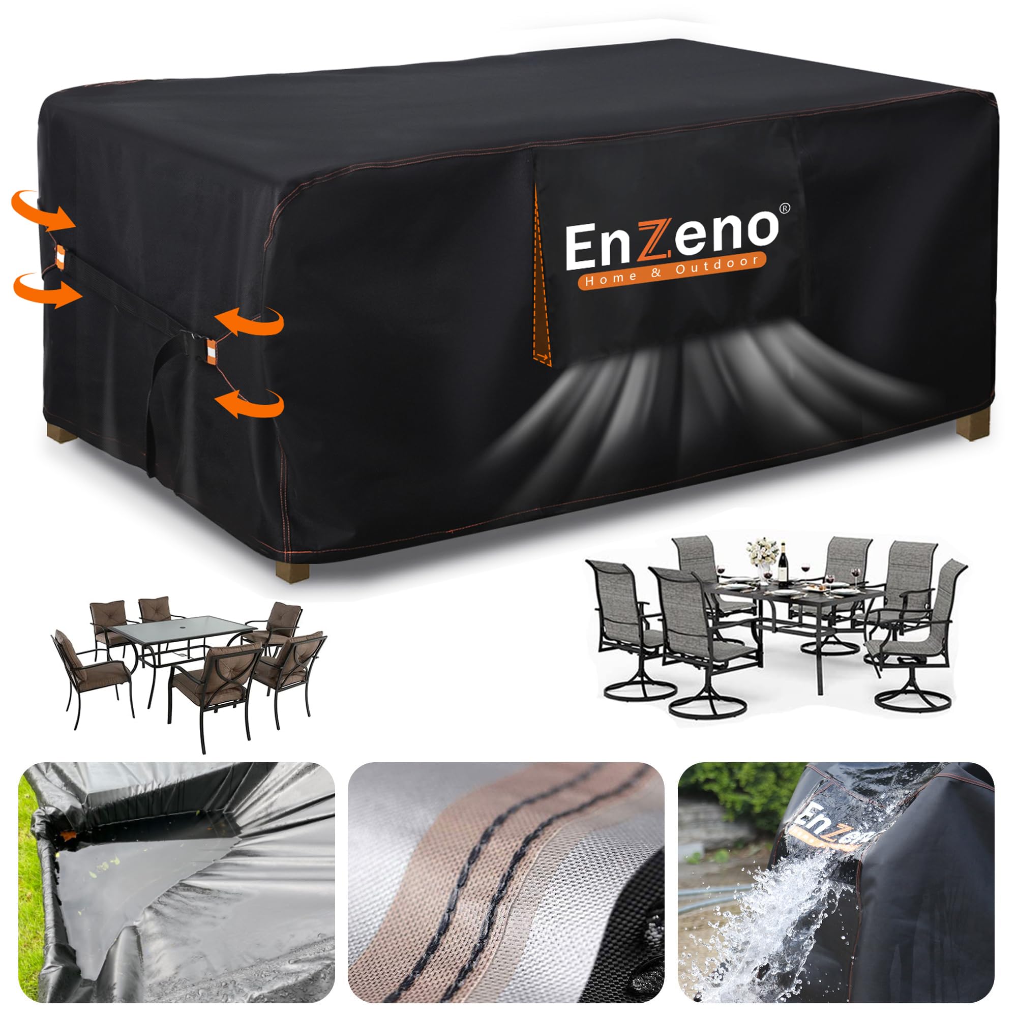 Enzeno Abdeckung Gartenmöbel Wasserdicht,300X250X100cm Gartenmöbel Abdeckplane,420D Oxford Gewebe Loungemöbel Schutzhülle Winterfest,Lounge Abdeckhauben mit Luftauslass für Tische und Stühle