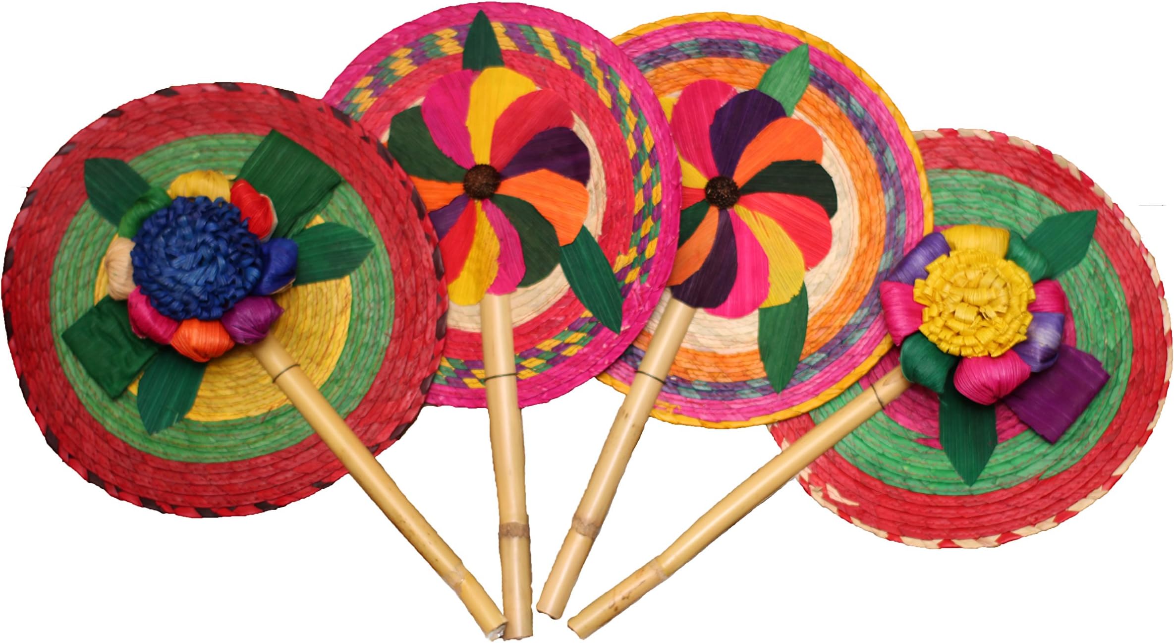 4 Pack - 13’’ Mexican Party Decoration Supply - Authentic Handmade Mexican HandFan Palm Set, Floral Handfan, Fiesta Party 5 de Mayo - Perfect Wedding Favor Fans and Party Decoration