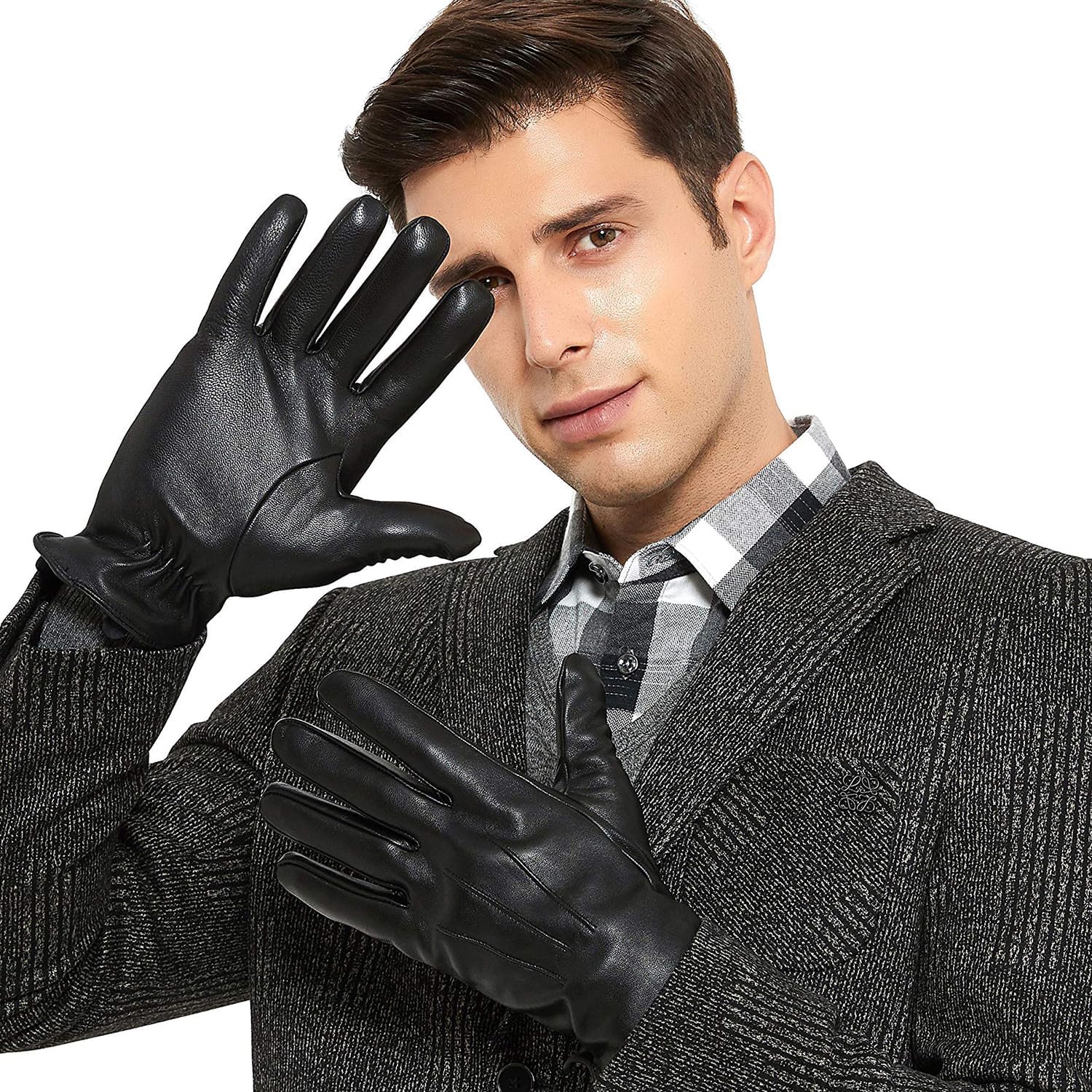 ZLUXURQ Luxury Mens Leather Gloves Cashmere Lined-Soft Comfortable Lambskin Touchsreen - Image 5