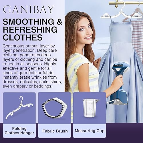 Miniatura 7 de Vaporizador de 1600 W para ropa con tanque de 12.2 fl oz, calentamiento rápido y apagado automático, plancha de vapor LCD 2 en 1 que elimina las