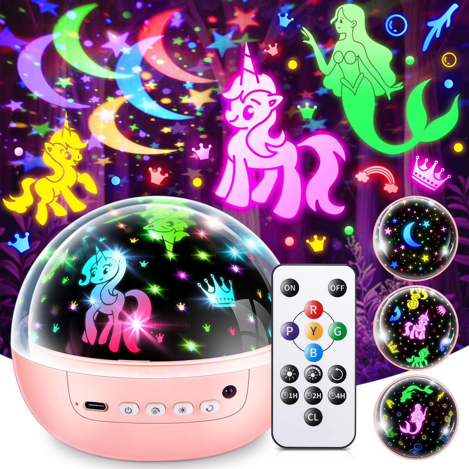 Girl Toys Age 1-10 Years Old, ?3 Film & 93 Colors? Princess Toys Mermaid Toys Unicorn Toys for Girls Age 4-6 Night Light for Kids Projector, Remote Control Little Girls Toys, Girl Gifts Toys for 3-8