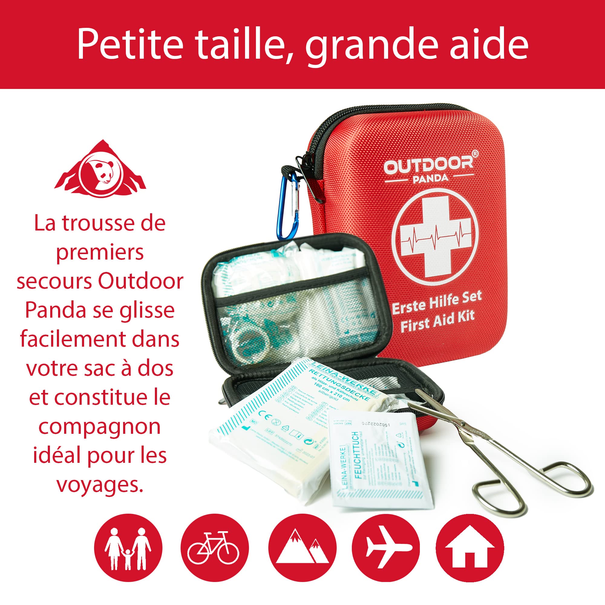 Kit de premiers secours d'urgence avec contenu en provenance d'Allemagne selon la norme DIN 13167 + aide respiratoire d'urgence + gel Burnshield pour brûlures