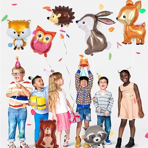 Miniatura 6 de Globos de animales del bosque, 8 piezas grandes y lindos globos de aluminio de animales del bosque, globos de ciervo, zorro, ardilla, conejo para