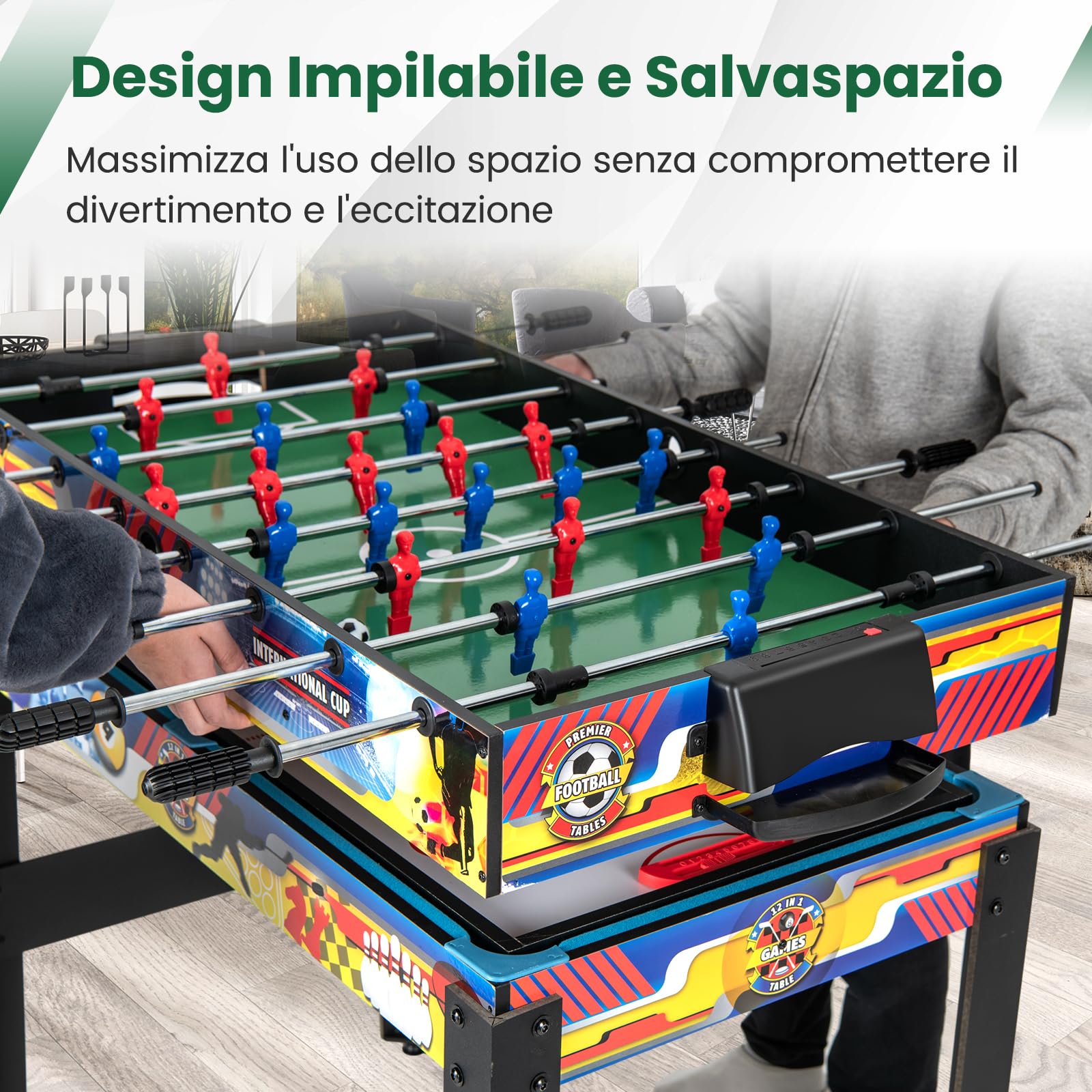 GYMAX Tavolo da Gioco 12-in-1 Combinato, Tavolo Multi-Gioco da 121 cm con Calcetto, Biliardo, Ping Pong, Hockey, Bowling, Shuffleboard e Altro Ancora, Set Tavolo Combo per Bambini e Adulti