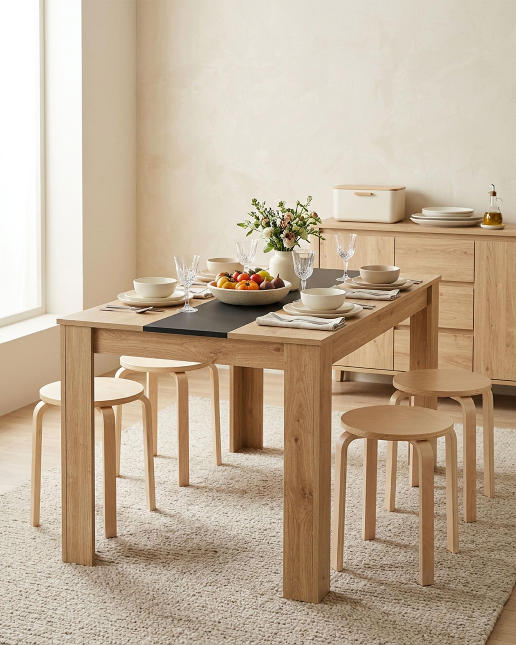 Tabouret Bois Lot de 2 Tabourets Empilables en Bois Tabouret Bas Rond pour Cuisine Salle à Manger Salon Café Maison Bureau Petit Tabouret en Bois Siège d’Appoint Gain de Place