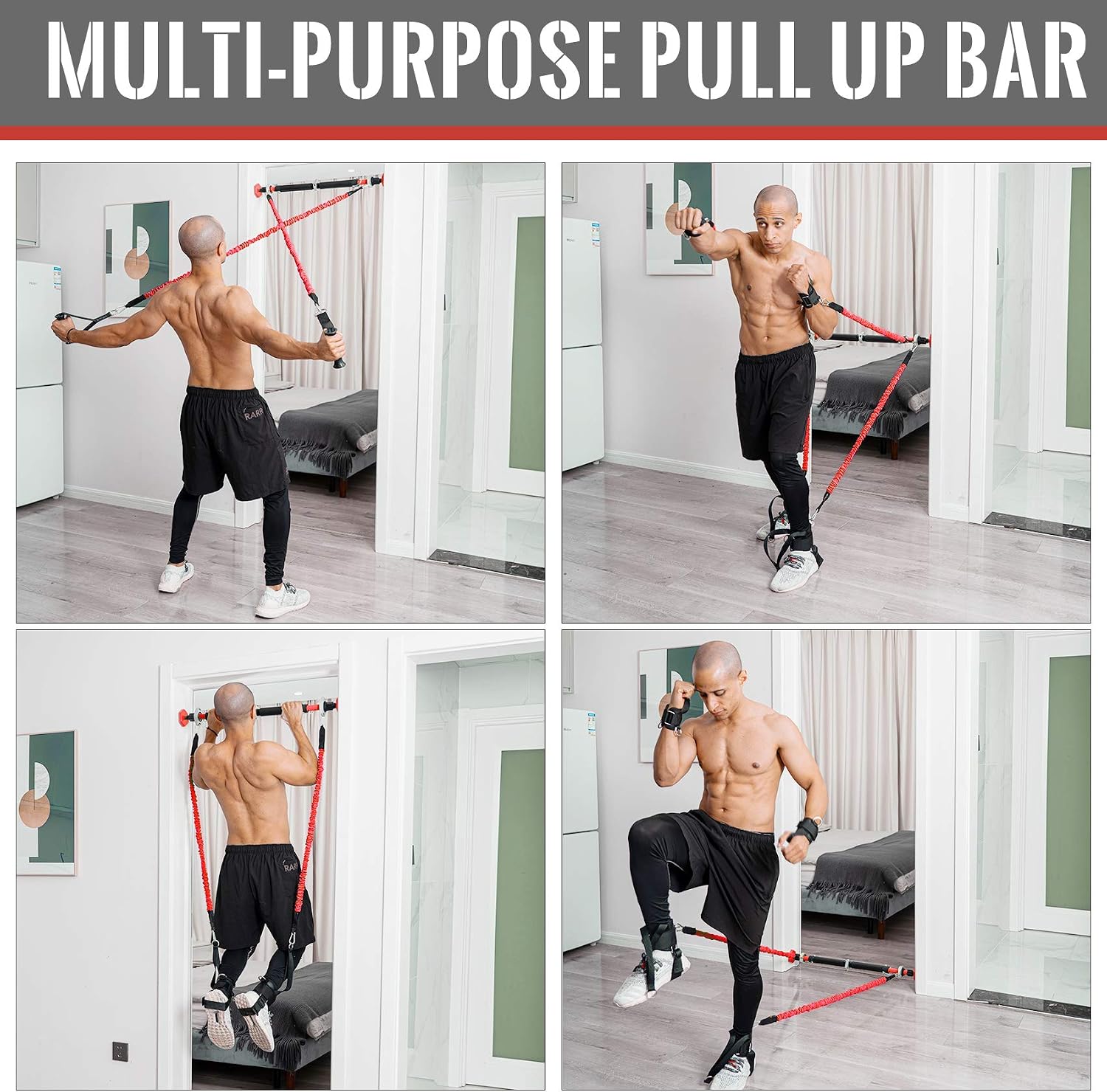 Estleys G3 PRO Full Portable Home Gym Workout Package, Pull Up Bar for Doorway + Resistance Bands, Portable Horizontal Chin Up Bar for Adjustable Width, Build Muscle and Burn Fat