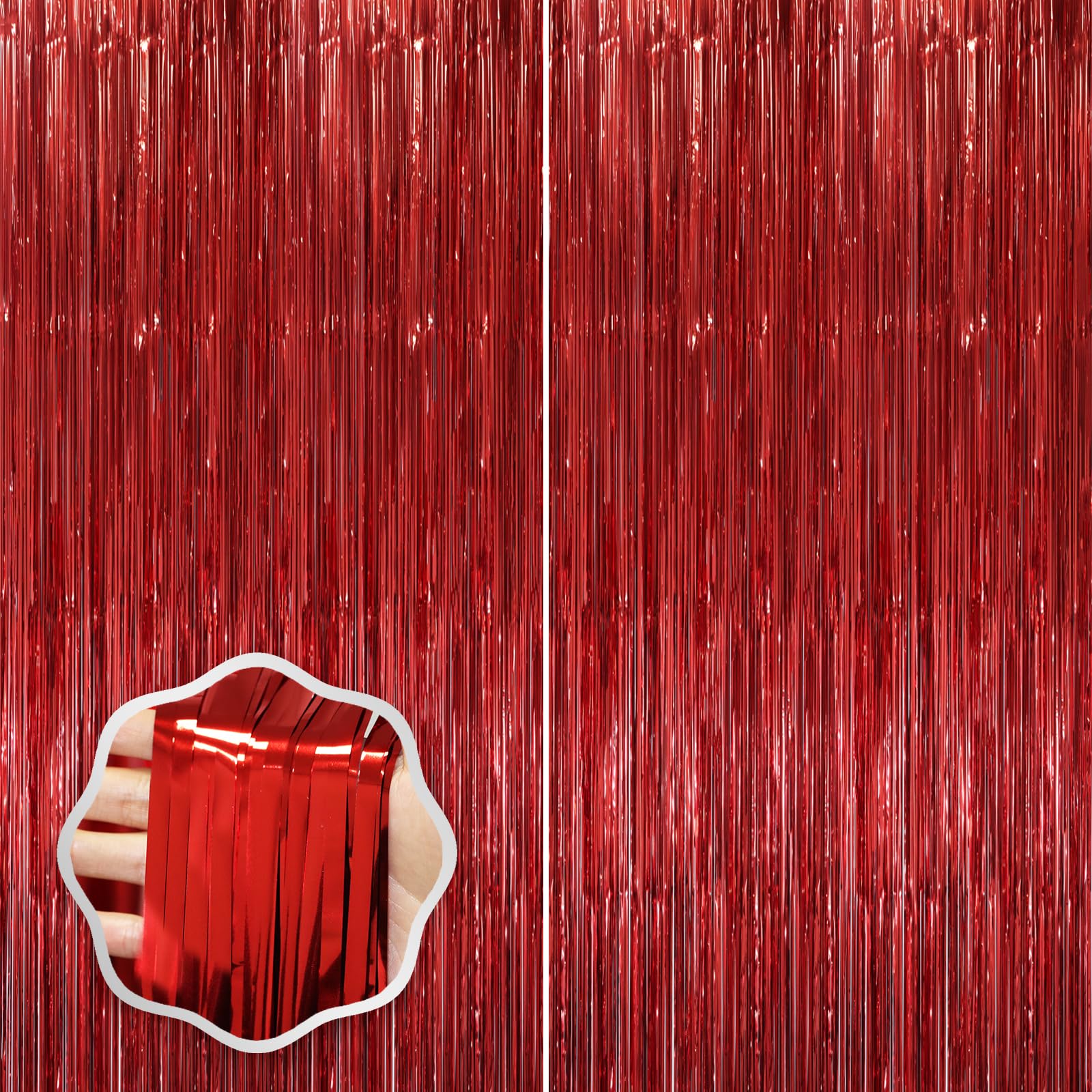 Voircoloria Red Foil Fringe Backdrop Curtains,3.3x6.6ft, 2 Pack