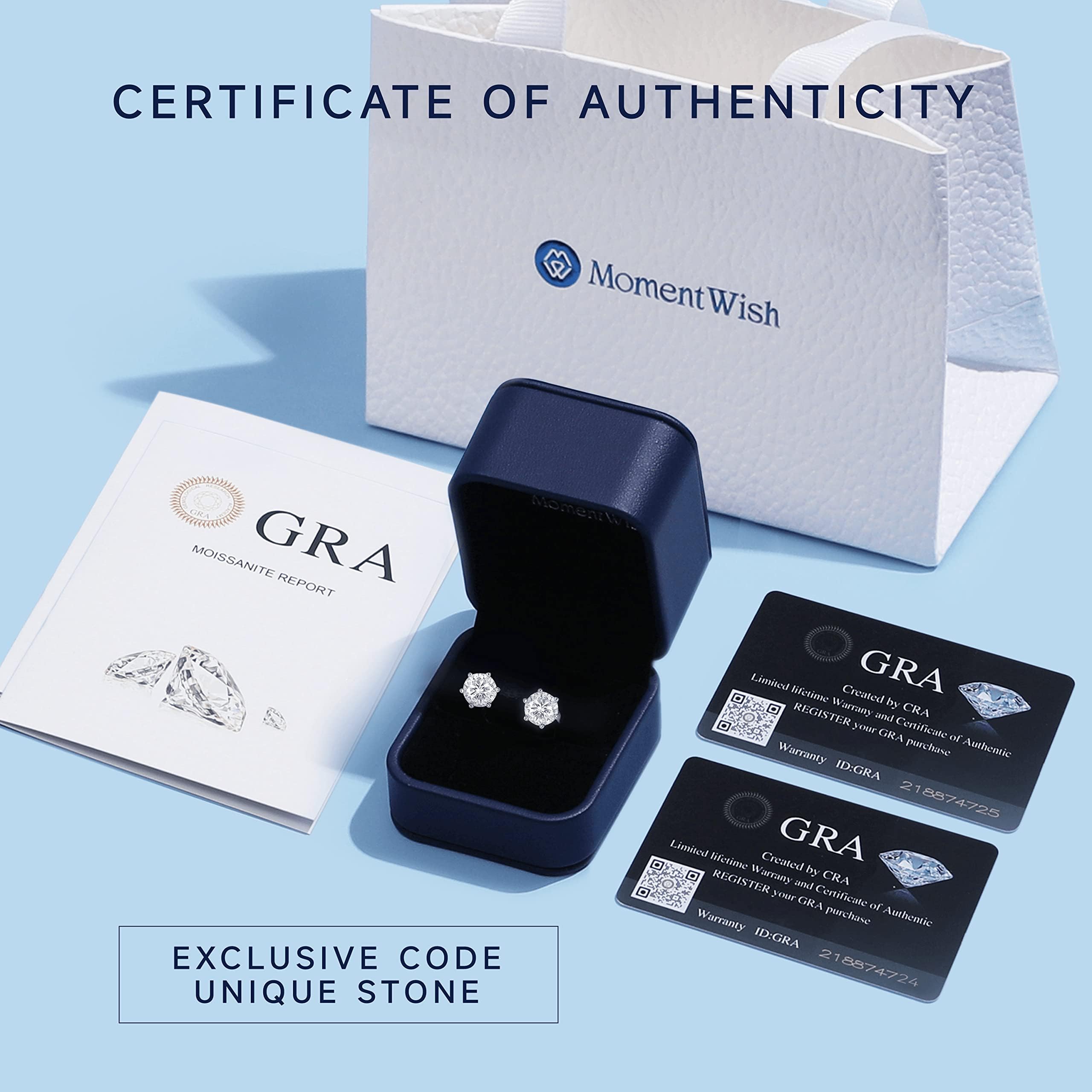 MomentWish Orecchini Moissanite Argento 925/Oro 18K/Neri, 1-2 Carati Orecchino Punto Luce Donna Uomo Bottone Anallergici Simulato Diamanti Brillanti VVS1 D Colore con Certificato GRA Regalo 5/6.5mm