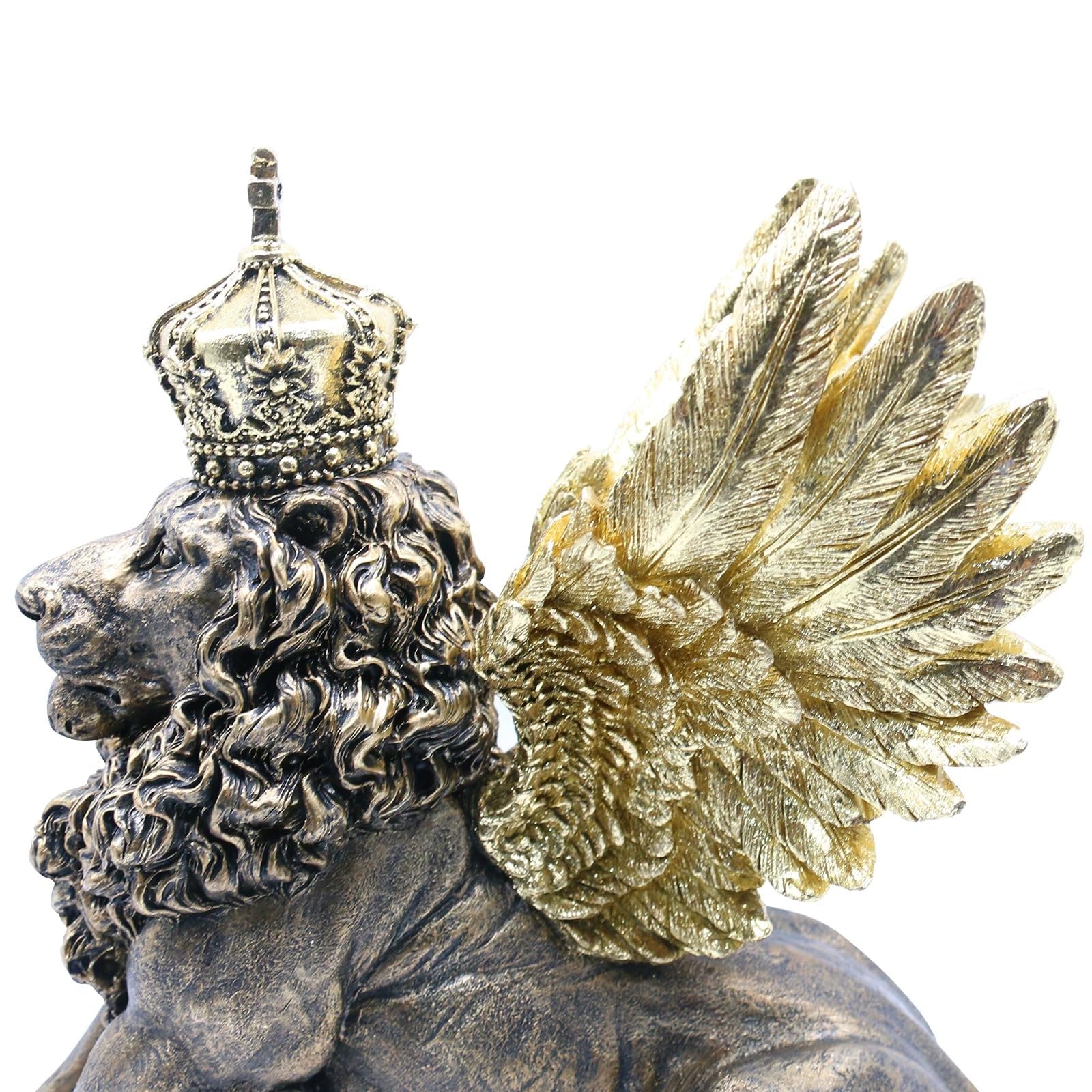 Dekoracja rzeźby anioła lewa, statuetka króla lewa, zwierzę kreatywna ozdoba na biurko do domowego biura salonu, żywica dł. 28 cm