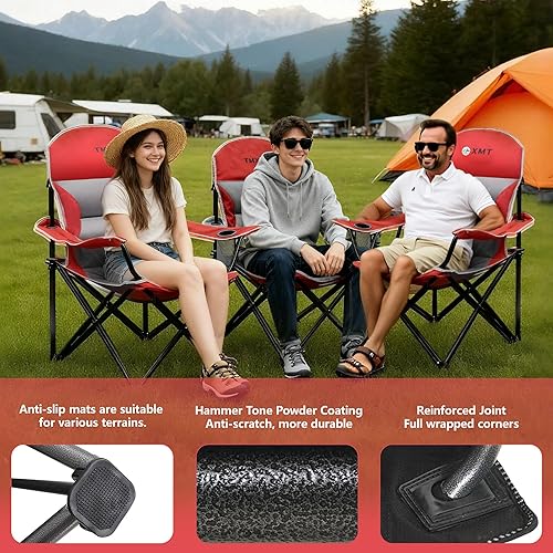 Miniatura 5 de XMT Reposabrazos extra anchos Silla plegable portátil con soporte para tazas, bolsa enfriadora, tela Oxford 600D resistente, soporta 450 libras,