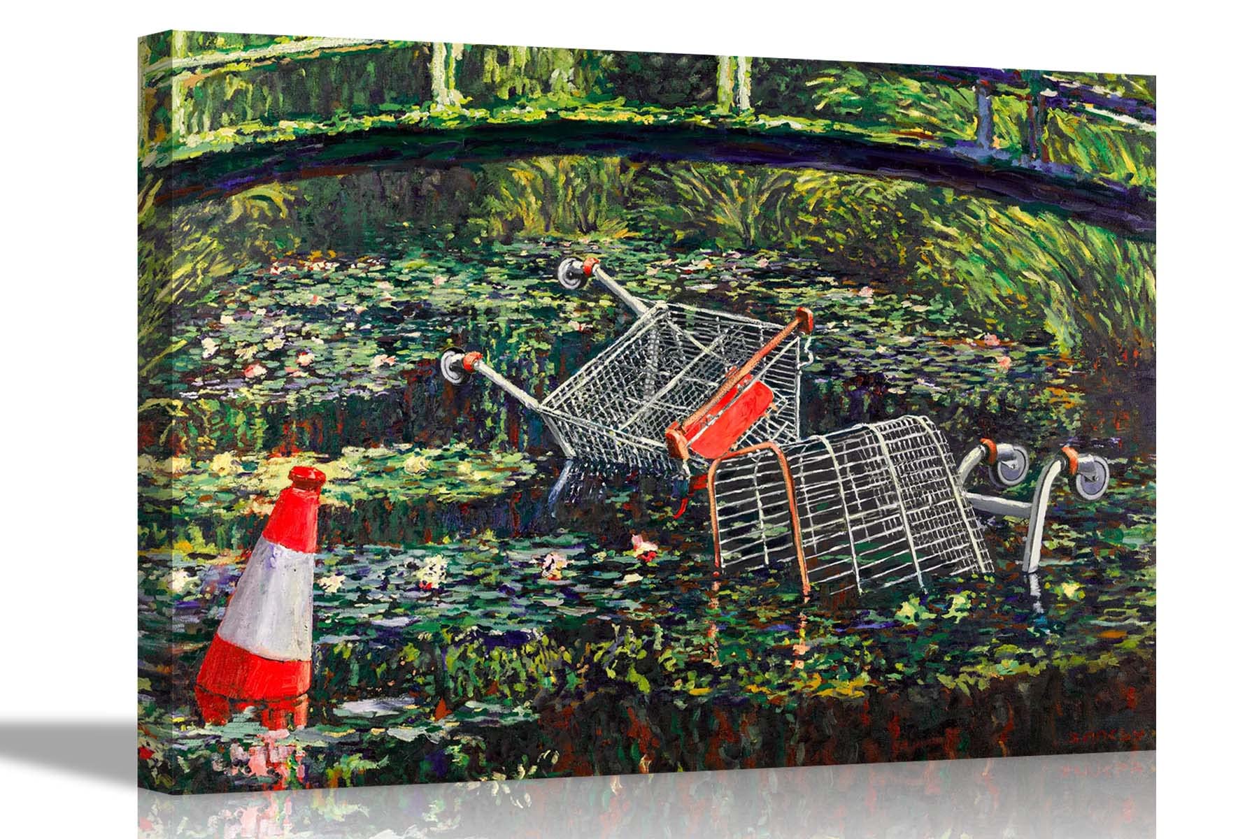 Artley Prints Multicoloured Show Me The Monet By Banksy Canvas Pictures Framed Prints Wall Art Home Office Work Artwork Graffiti 101 X 76Cm (40 X 30 Inches)