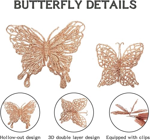 Miniatura 3 de 16 piezas de 2 tamaños de decoración de mariposa para árbol de Navidad, adornos de mariposa hueca con purpurina para árbol de Navidad y manualidades