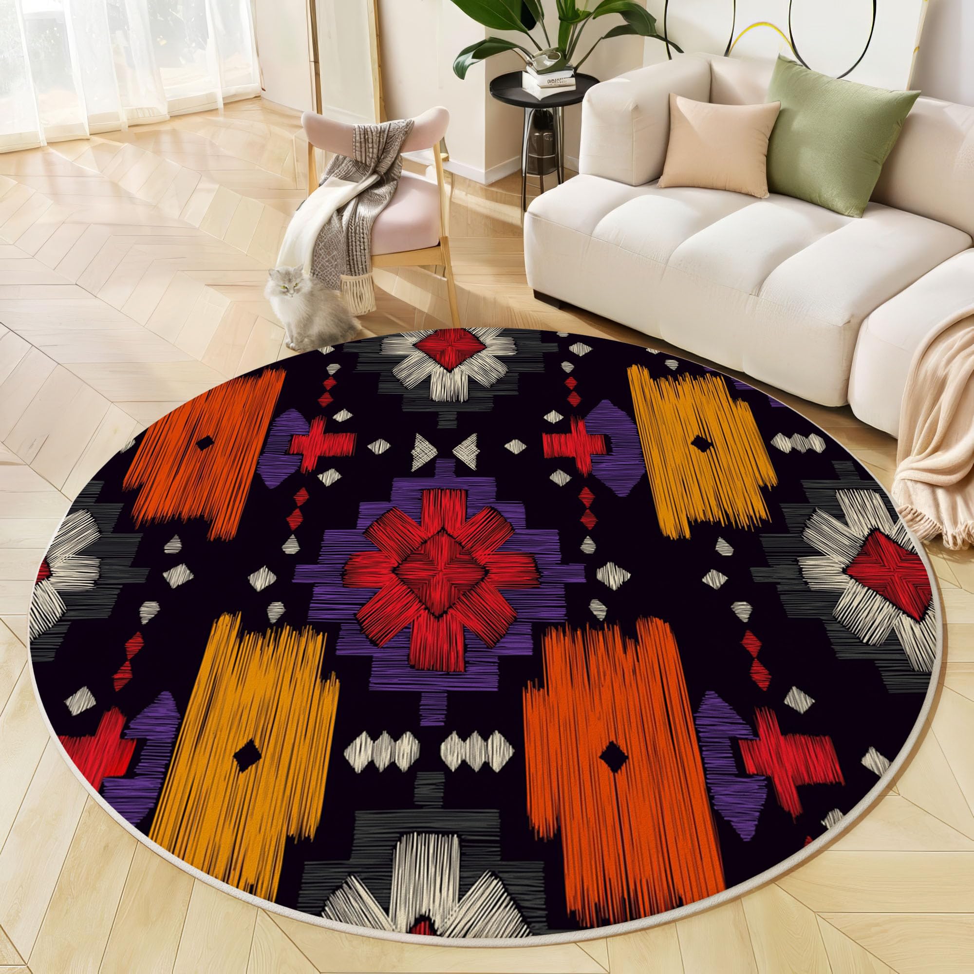 Tapis rond salon antidérapant et lavable pour cuisine et chambre