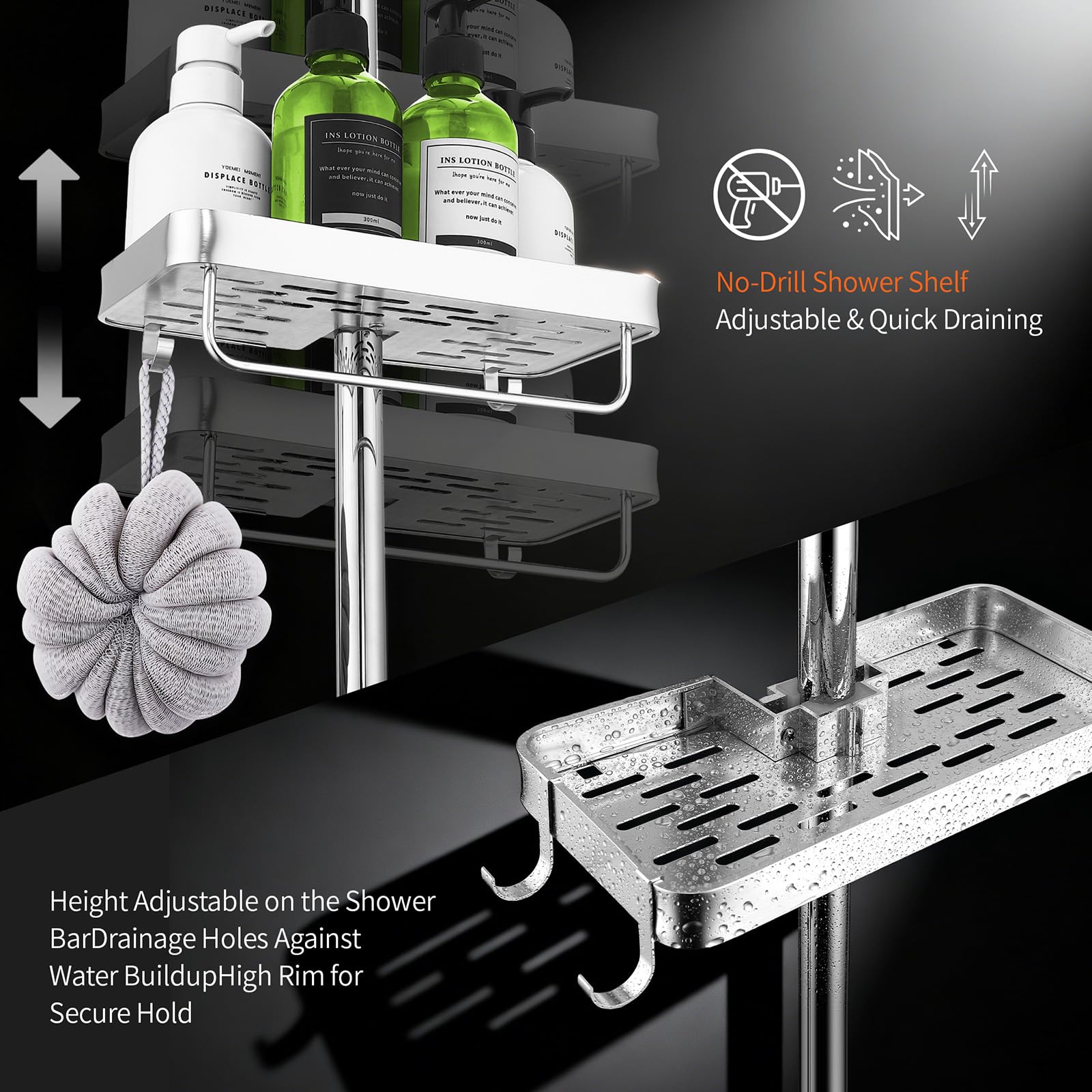 HOMELODY Regendusche ohne Armatur,Duschsystem Chrom mit 30*30cm Kopfbrause | 5 Strahlarten Handbraus,Aluminium Ablage,verstellbare Wandhalterung,2 PVC-Schläuche