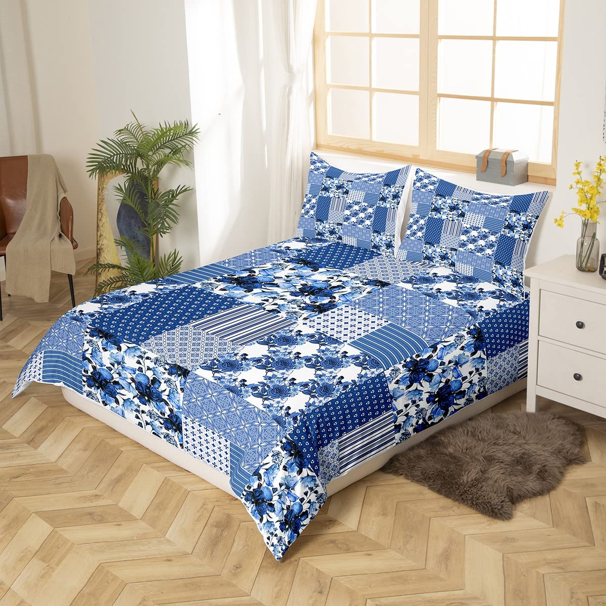 Plaid Geometric Bedding Set King Size,Yellow Black Square Shape Duvet Cover Set for Children Xmas Bedroom Present Retro Vintage Checkered Microfiber Comforter Cover with 2 Pillowcases - Image 3