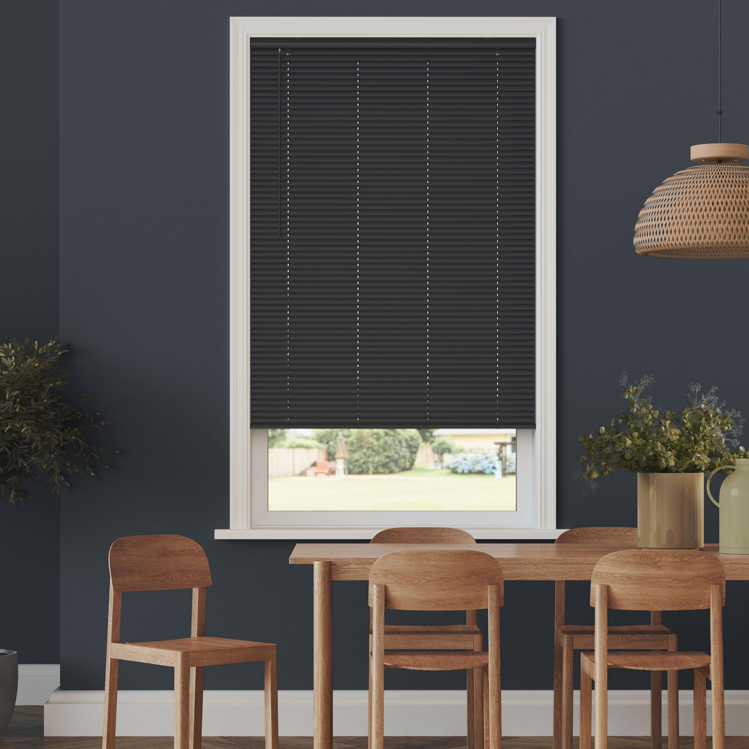 Cordless Room Darkening Mini Blinds for Indoor Windows - 19.5" W x 36" L - Black, Over 1,400 Custom Sizes Starting at 9.97, 1" Vinyl Slats, Horizontal Window Blinds by Lumino