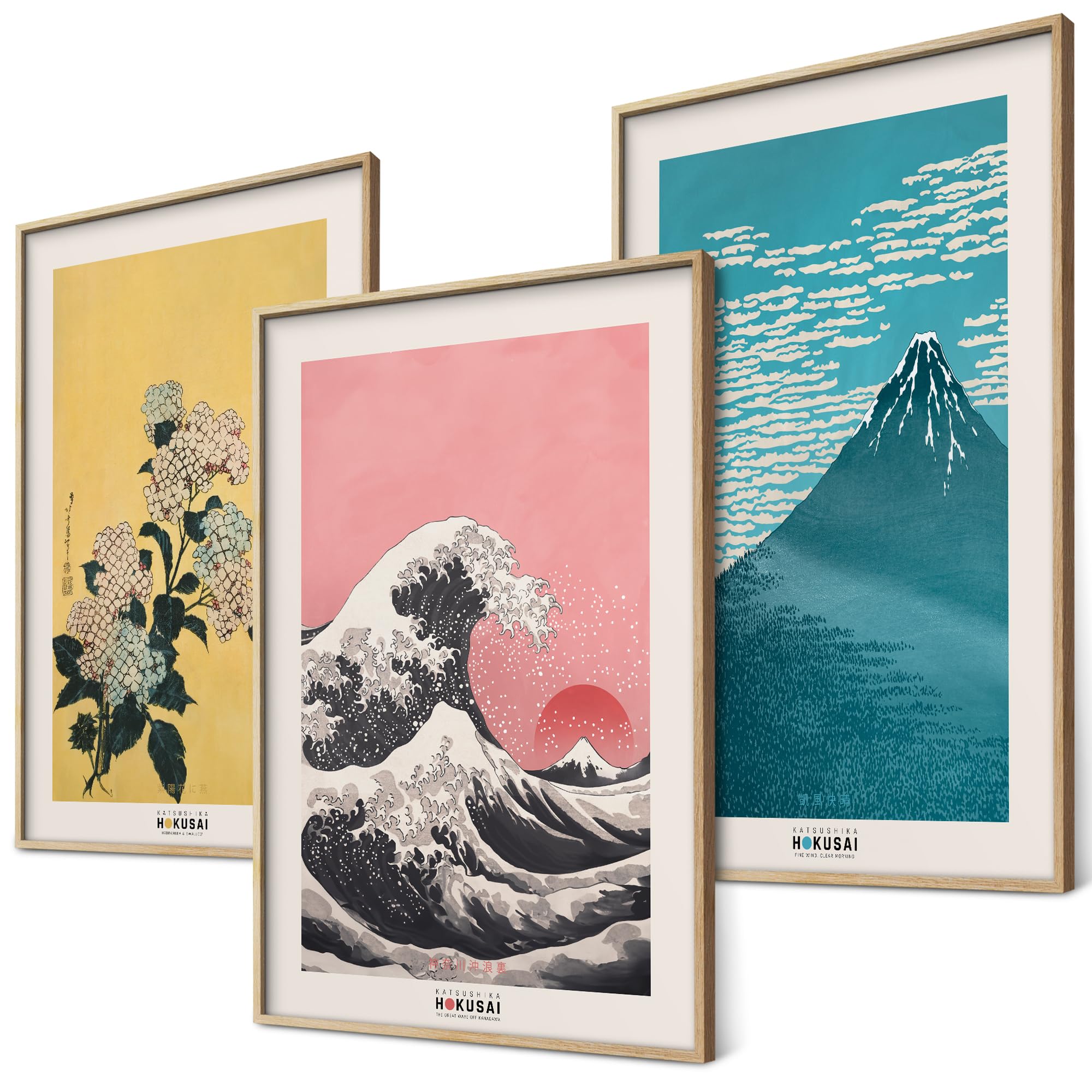 BLCKART Hokusai Poster Set, Japanese Wall Decoration, 3x A3, Without Frame