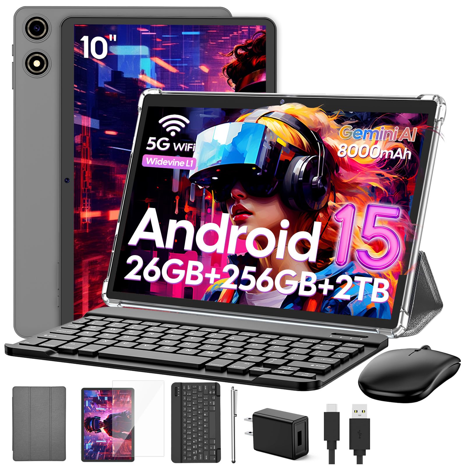 silver tablet with keyboard 26gb 256gb 2tb storage