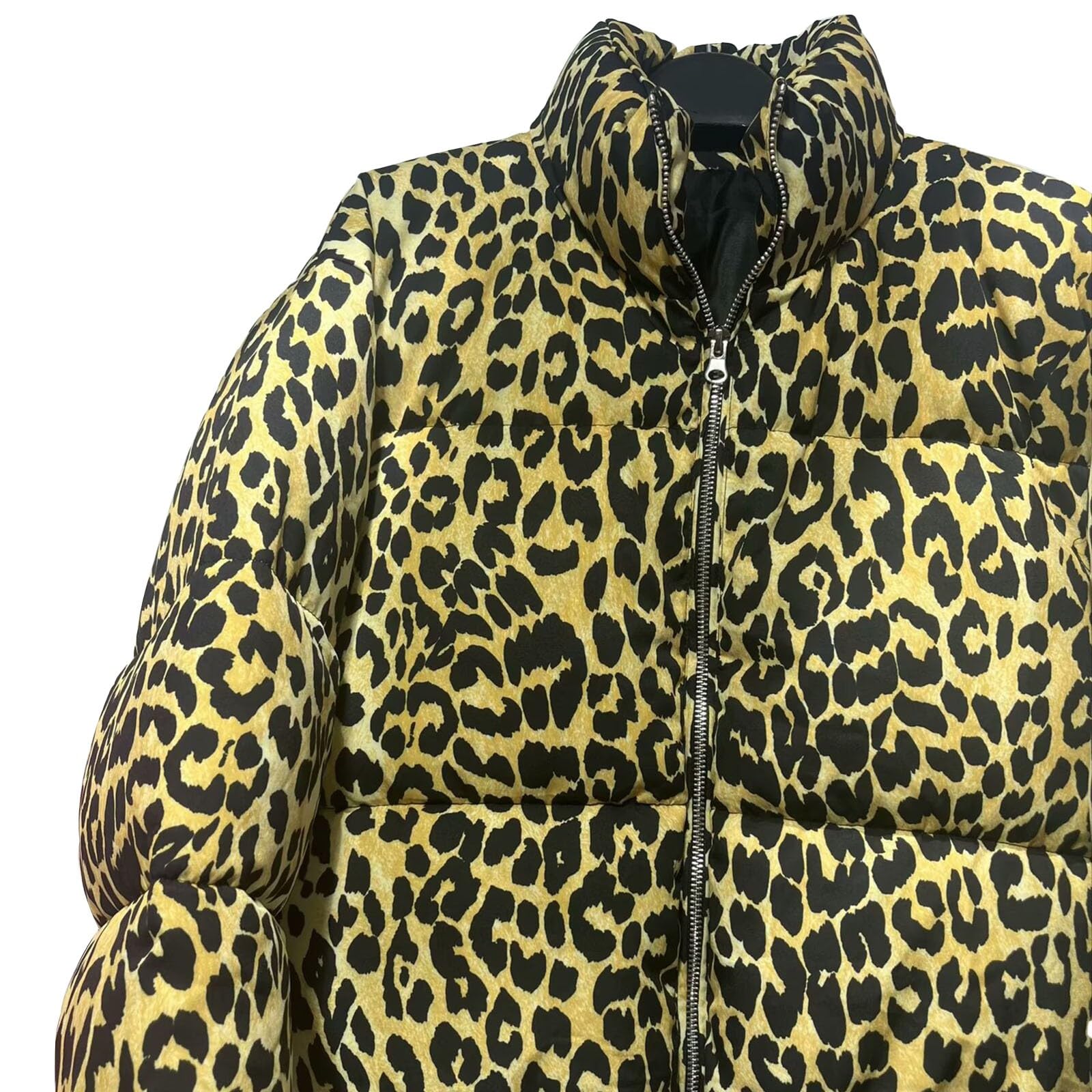 Piumini invernali per le donne stampa leopardata corta piumino colletto alla coreana giacche trapuntate full zip up caldo piumino casual a maniche lunghe outwear all'aperto campeggio escursionismo