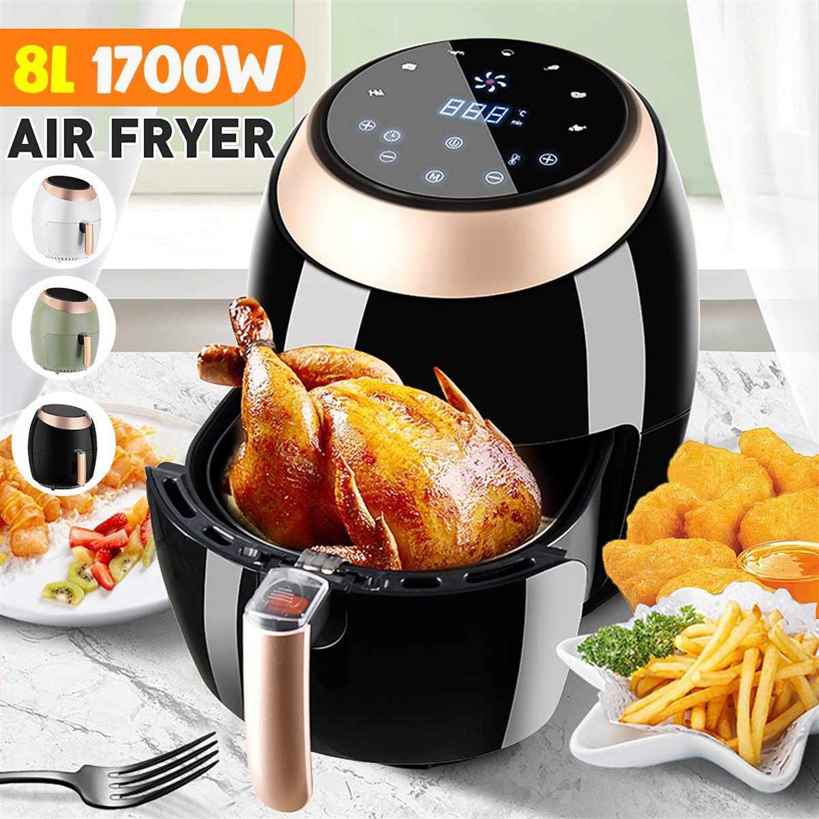 friggitrici ad aria Friggitrice ad aria Senza olio Home Intelligent 8L Friggitrice elettrica multifunzione di grande capacità Friggitrice elettrica senza olio Strumenti per friggitrice ad aria (Colore