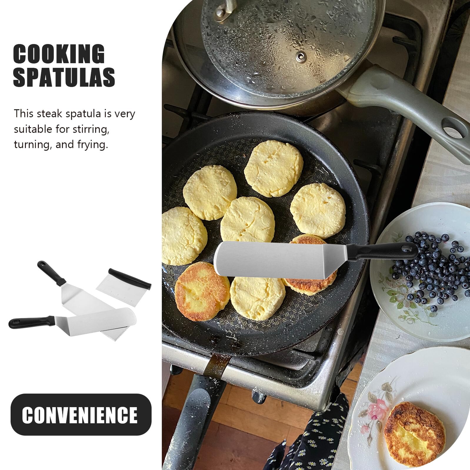 Housoutil Set 3 Spatole in Acciaio Inossidabile Manico in Pp, Utensili da Cucina Resistenti al Calore per Girare e Mescolare, per Barbecue e Teppanyaki