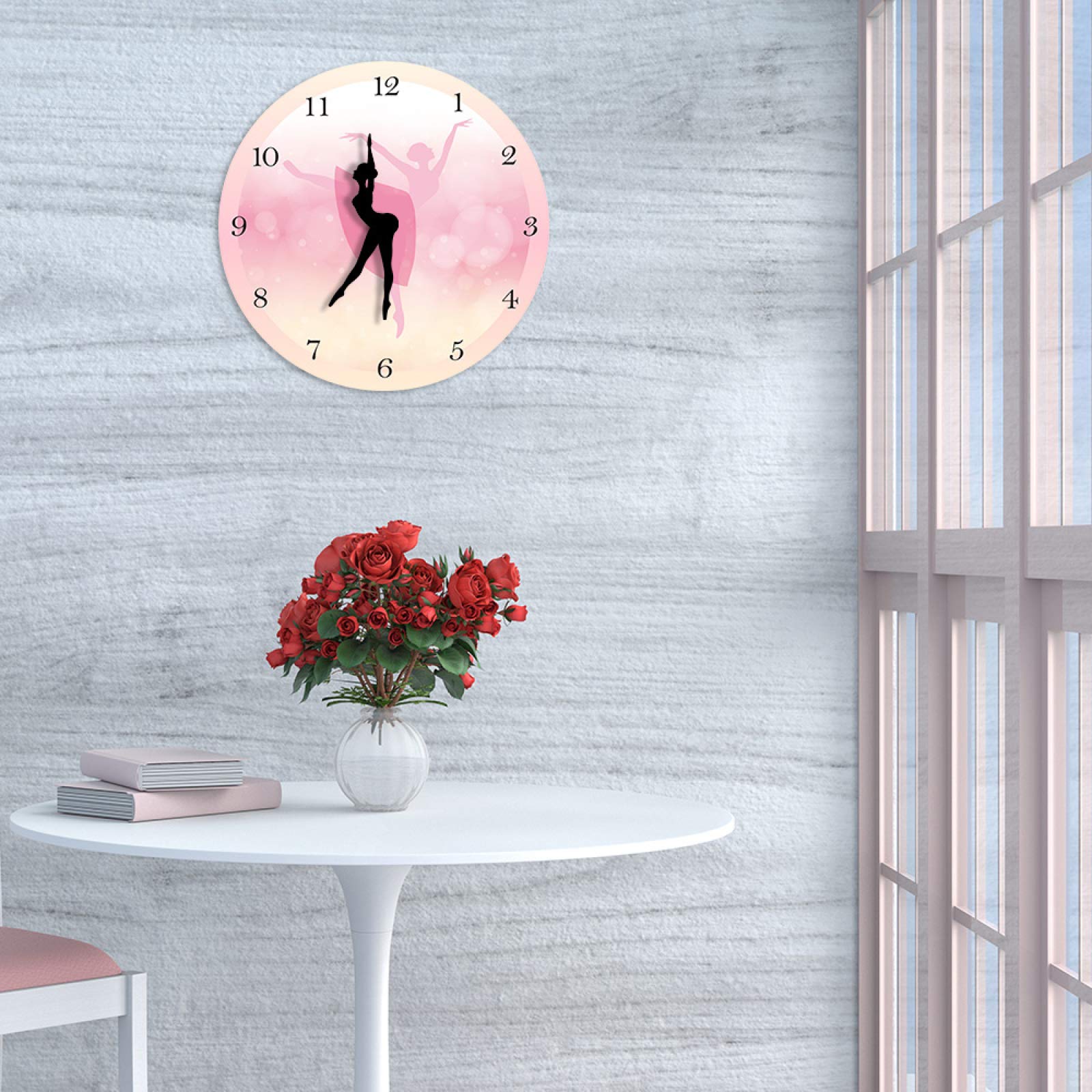 Ballerina di danza classica con numeri arabi Decorazione camera da letto per ragazza Orologio da parete rosa principessa Ballerina con orologio da parete in movimento - 30cm