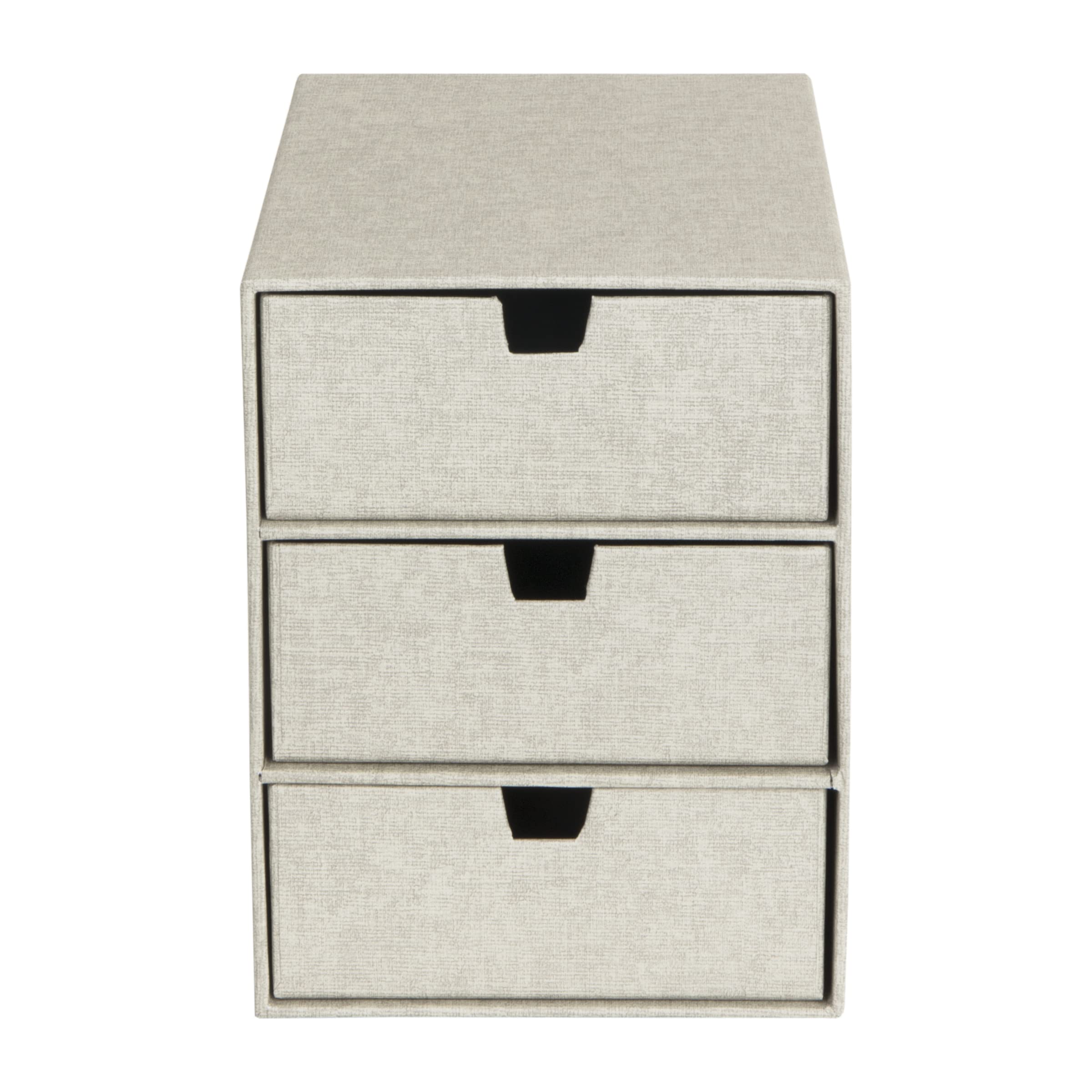 Bigso Box of Sweden Organizador de documentos y material de oficina – Cajonera pequeña con 3 cajones– Caja con cajones de tablero de fibras y papel con aspecto de lino – beige
