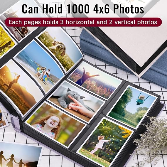 Photo Album 4x6 Large Capacity 1000 Pockets Pictures Linen Cover Books Albums Wedding School Family Anniversary Baby Memory Engagement Travel Albums(Purple, 1000 Pockets)