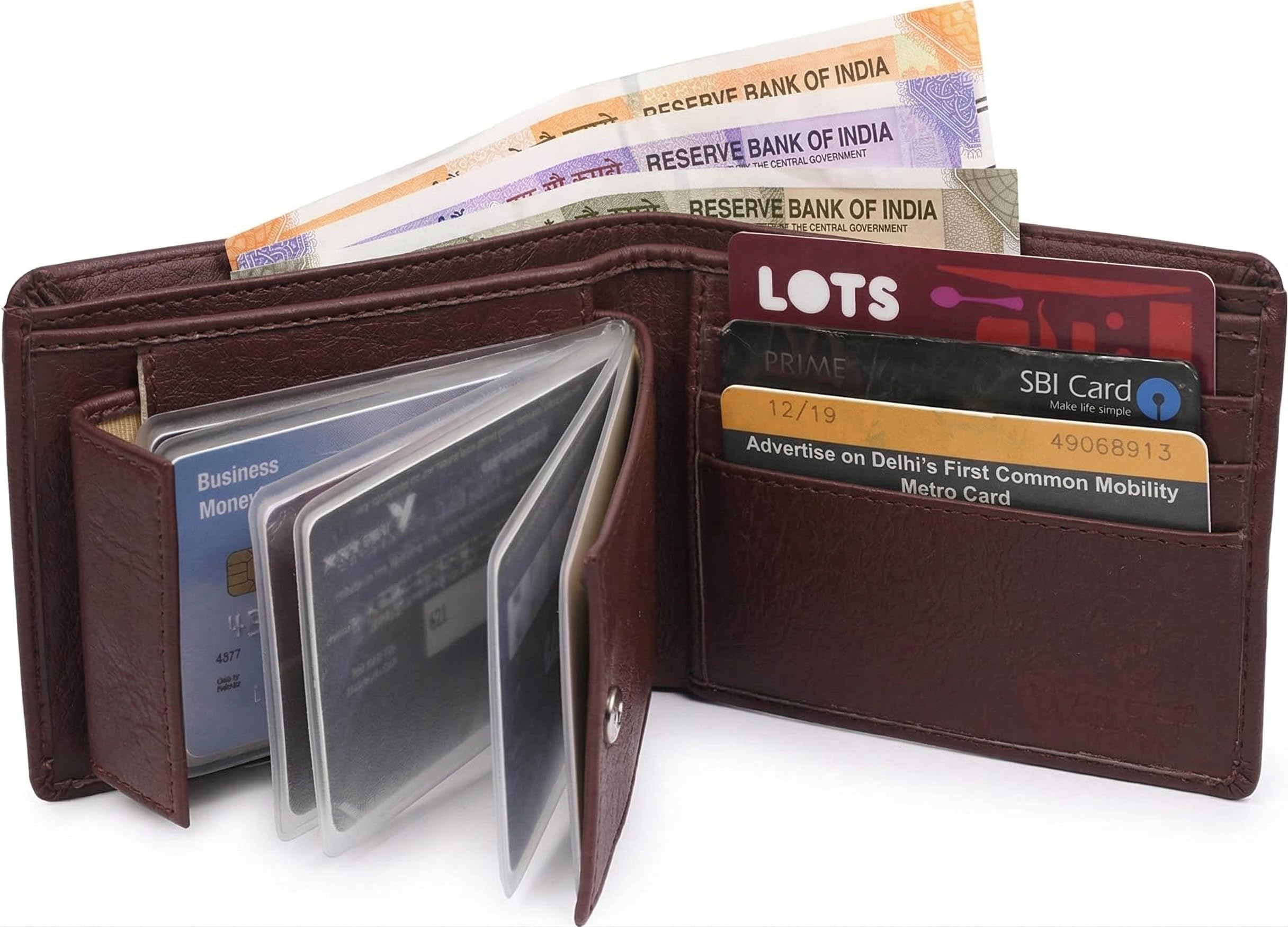 Professional Maroon Artificial Leather Wallet with Snap Closure and Metro Card Slot-image-34