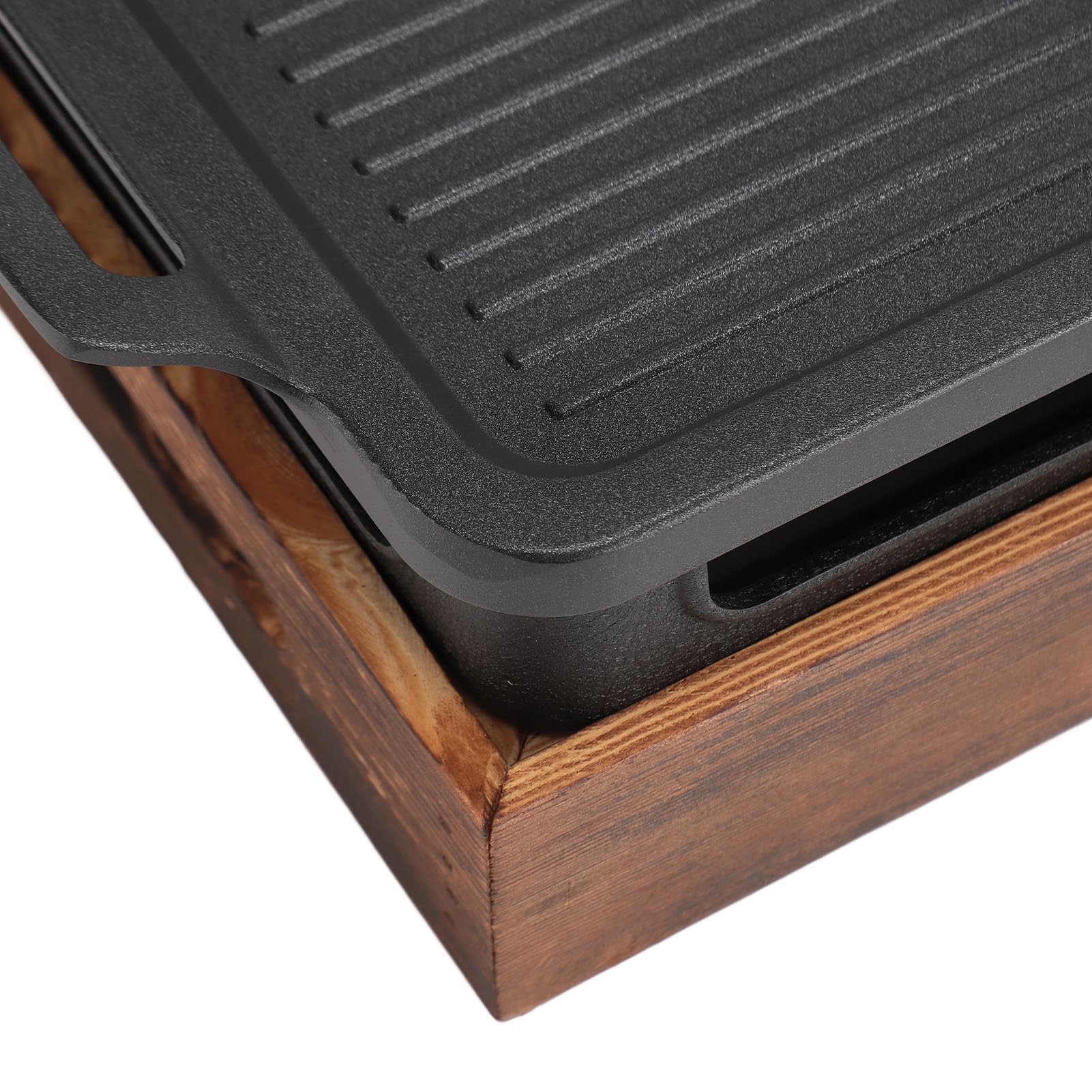 Grill Węglowy, Przenośny, Lekki Grill Bezdymny, Grill Stołowy, Kuchenka Alkoholowa, Grill Wewnętrzny z wyjmowaną tacą do Grillowania o Wymiarach 10,6 X 7,9 Cala, Drewniana