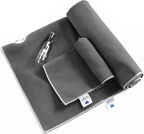 IUGA juego de toalla gruesa y caliente para yoga + toalla de mano (2 en 1), con bolsillos en las esquinas para prevenir resbalones, 100% microfibra,