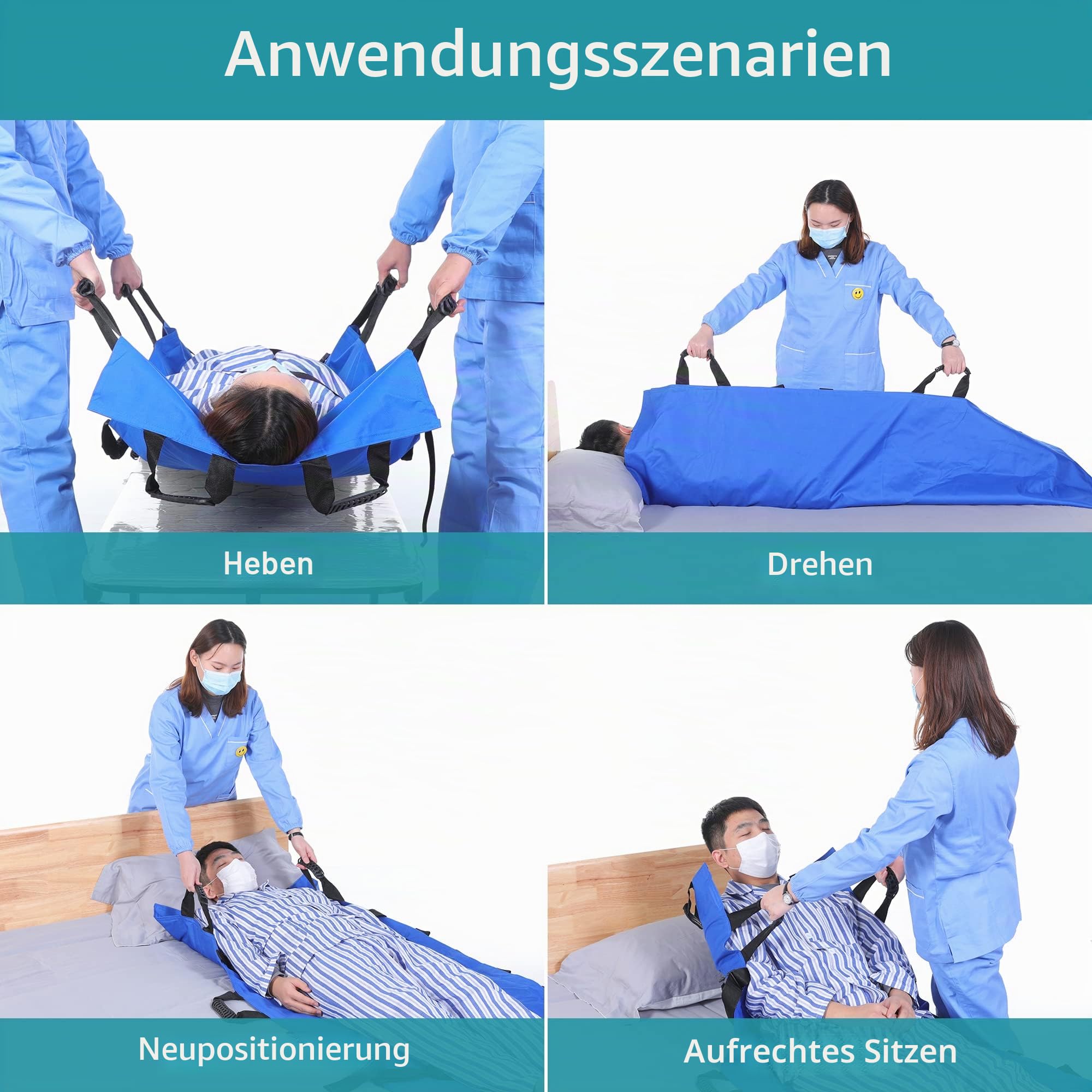 Fanwer(178 cm x 70 cm Gleittuch für Bettlägerige mit Verstärkten Griffen, Rutschtuch Pflege zum Bewegen und Heben von Patienten, Ausziehbare, Gleittuch für Pflegepersonal, Familienküchen