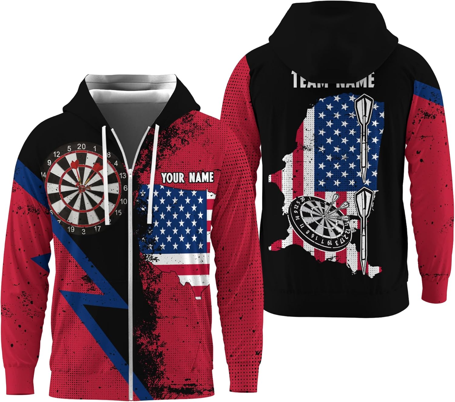 Mens Darts Themed Zip Up Hoody for Men Guys 180 Dart Zipper Hoodie Dart Hooded Sweatshirt