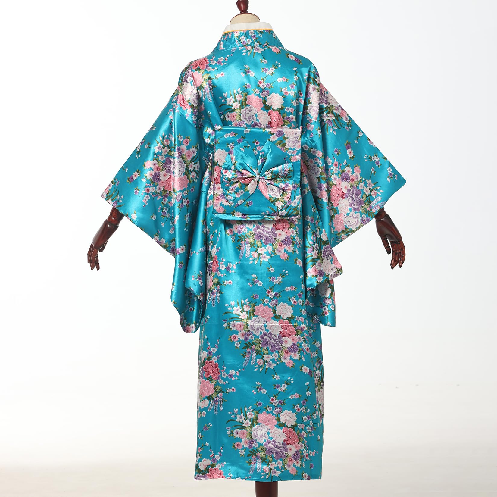 BPURB Bata kimono tradicional japonesa para mujer, vestido de geisha yukata, bata de baño de satén con flores