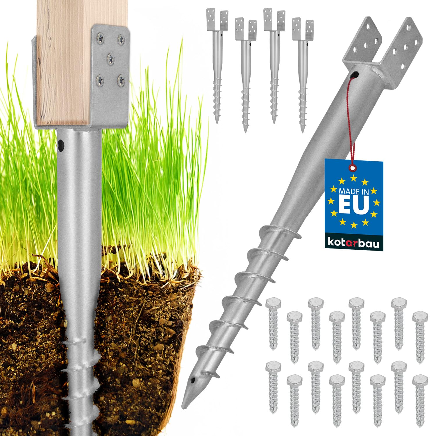 KOTARBAU® 4 Stk. U Pfostenträger zum Einschrauben 70x700mm verzinkter Stahl Einschlaghülse Einschlagbodenhülse Pfostensockel U-Bolzen Erdanker Erdungsspieß Anker Holzpfosten Pavillon-Zäune Gartenzaun