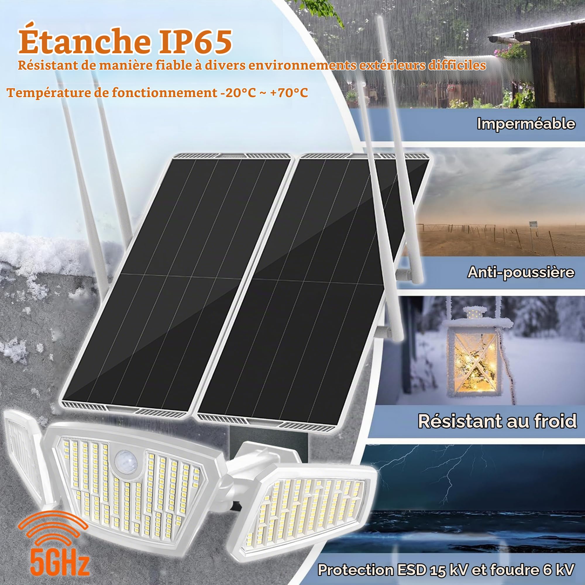 Panneau Solaire d'extérieur Double Bande 30W 5,8G/2,4G Répéteur WiFi Répéteur Amplificateur Répéteur Amplificateur Solaire Lampe de Jardin 300m de Couverture Batterie 30000mAh IP65 pour Cour