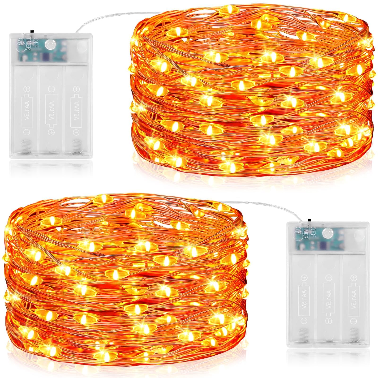 Vacoulery Orange 5M 50Leds Fairy Lights Battery Operated For Halloween, String Lights With Timer Waterproof Battery Lights For Autumn Christmas Decorations Fireplace Home Decor