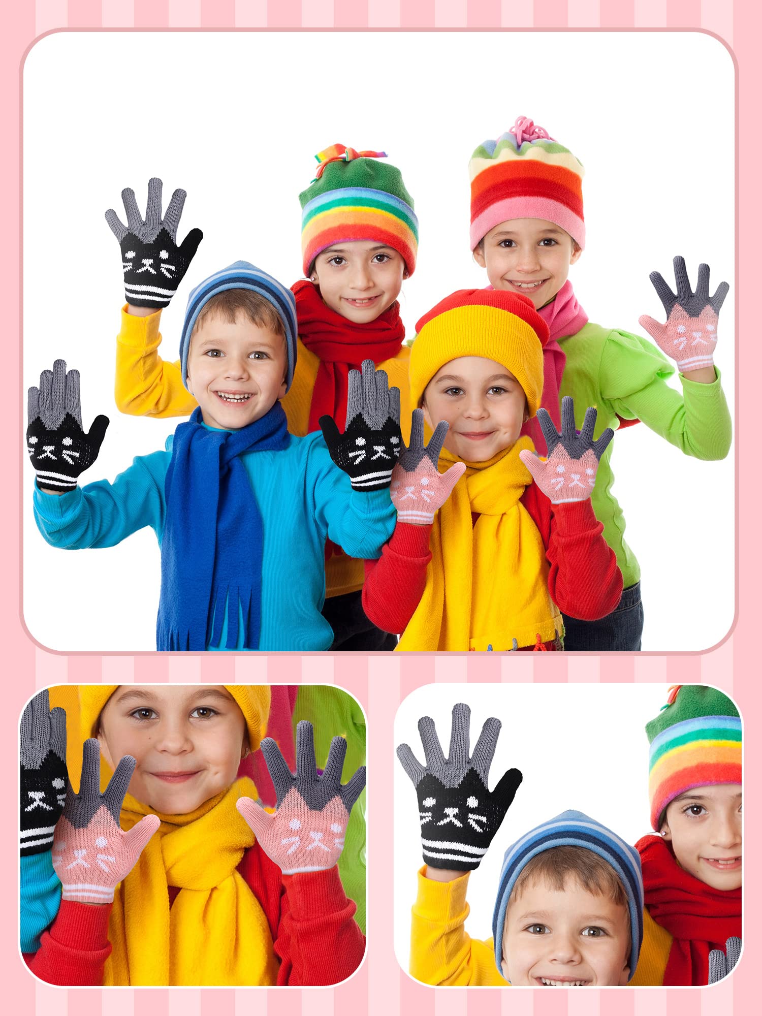 2 Paar Winterhandschuhe Kinder - Warme Katzen Strickhandschuhe Für 3-8 Jahre