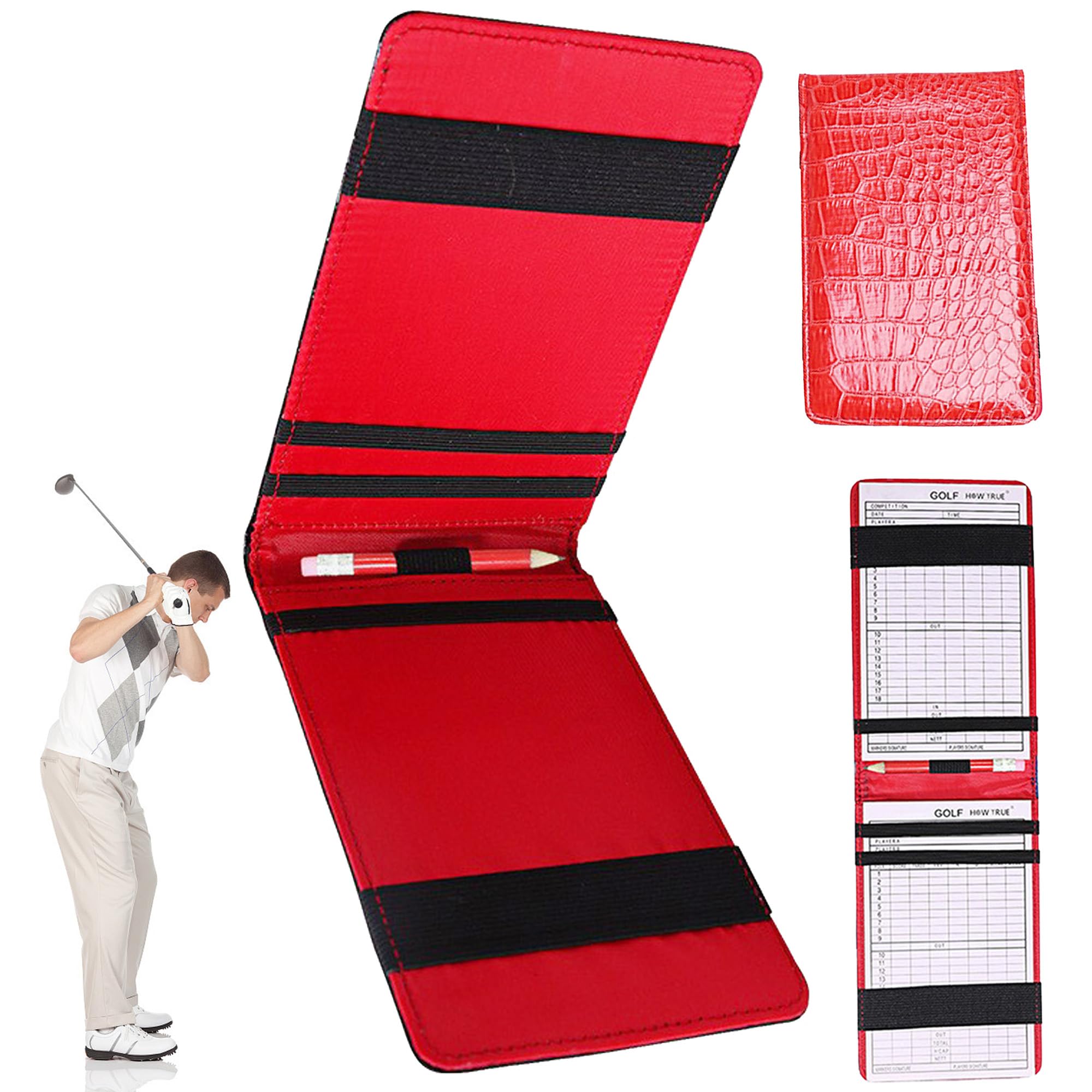 Carte De Score Golf, Golf Score Counter Card, PU Golf Score, Book Holder Support de Livre de Golf, avec Fente pour Carte et Passant pour Crayon, Cuir Support Carte de Score de Golf
