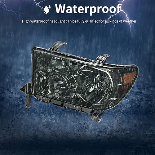 Miniatura 5 de AUTOSAVER88 Conjunto de faros delanteros compatible con Tundra 2007-2013Sequoia 2008-2017 carcasa cromada ámbar reflector lente transparente