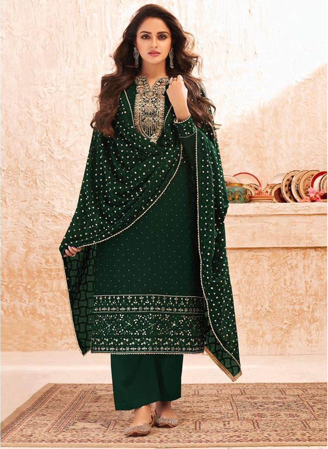 Diwali Special Indian Pakistani Designer Unsewn Salwar Kameez Palazzo Pant Dupatta Suits