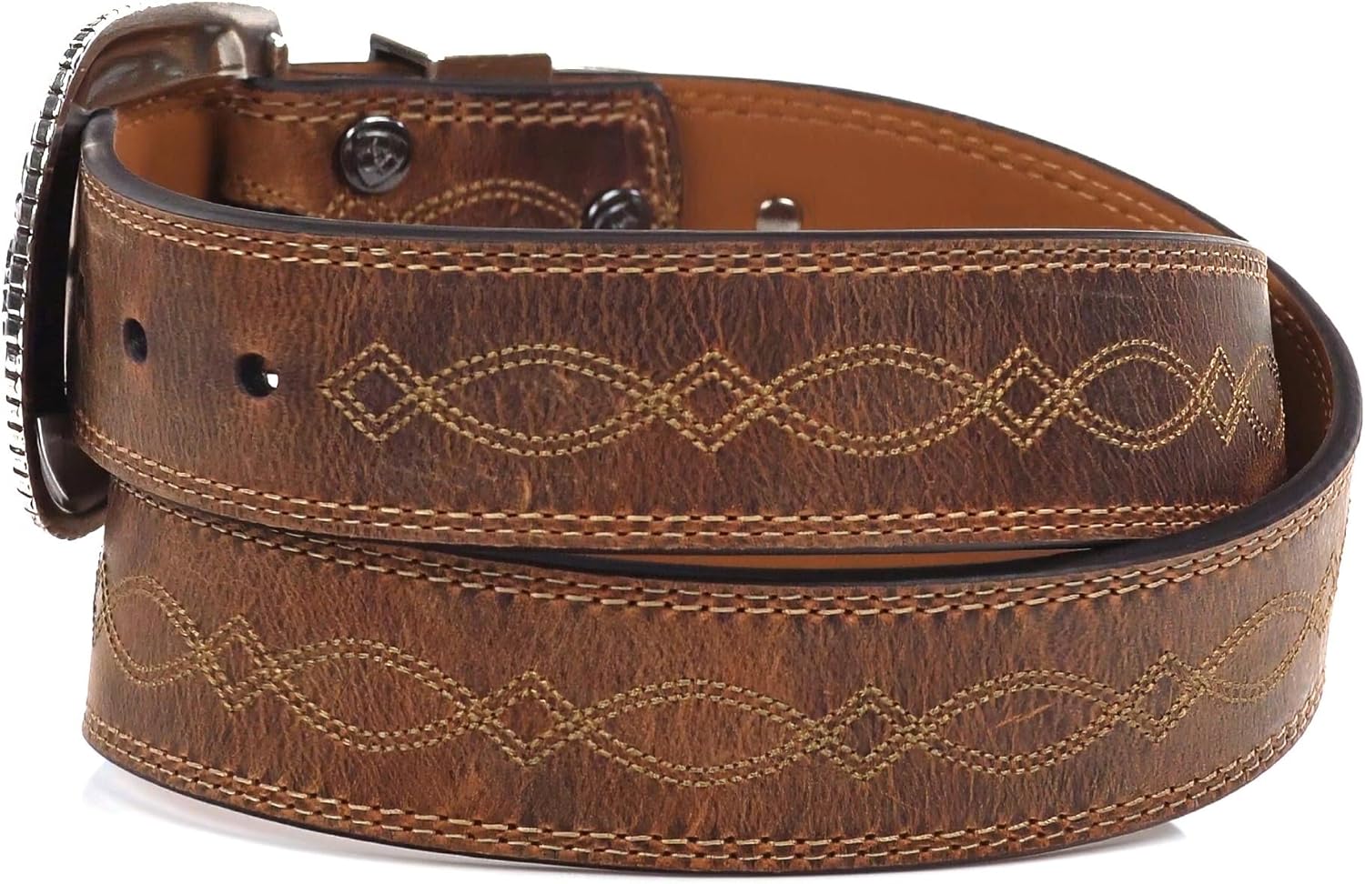 ARIAT Women's Center Stitch Leather Tapered Belt with Removable Antiqued Silver Buckle - Image 4